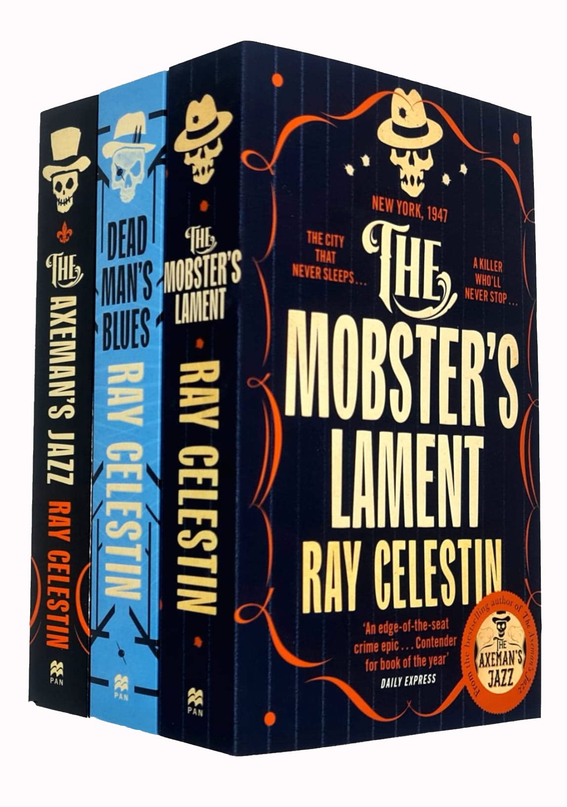 Ray Celestin's City Blues Quartet Series paperback collection featuring three fiction books stacked together.
