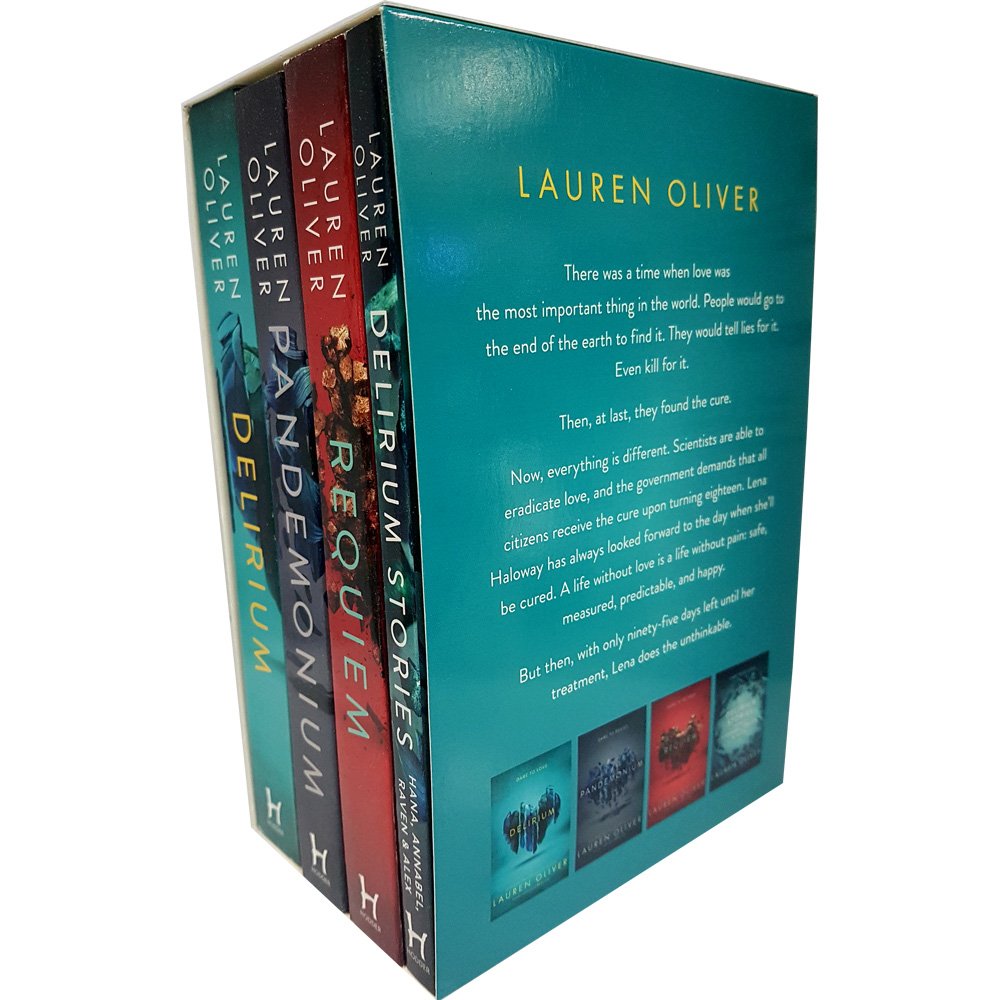 Delirium by Lauren Oliver 3-book collection box set, featuring young adult paperback editions with colorful covers.