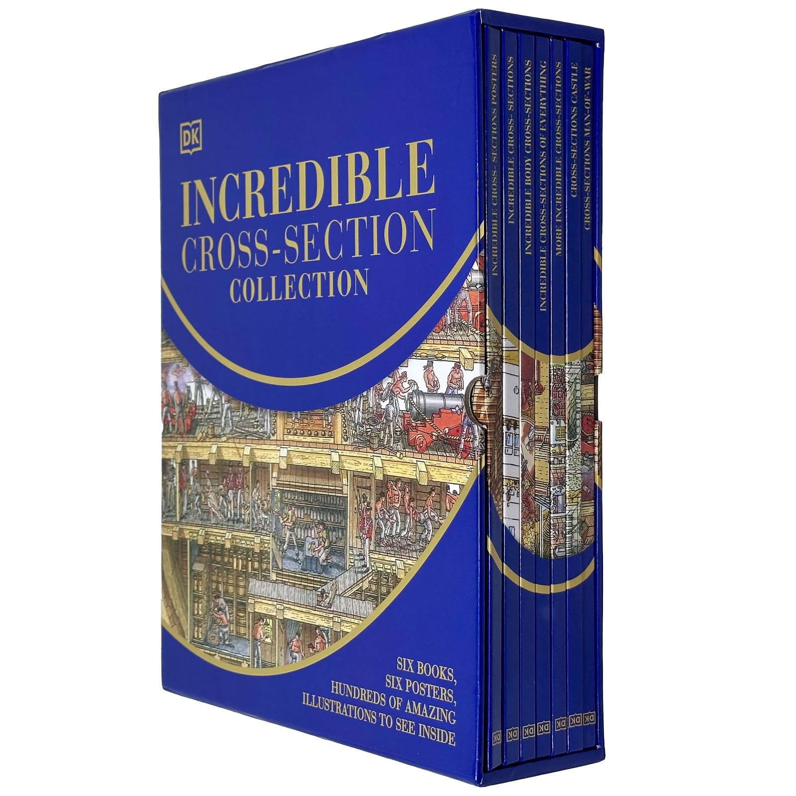 Six hardcover books from Stephen Biesty's Incredible Cross-Section Collection by DK Publishing Ltd, showcasing detailed cross-section illustrations.