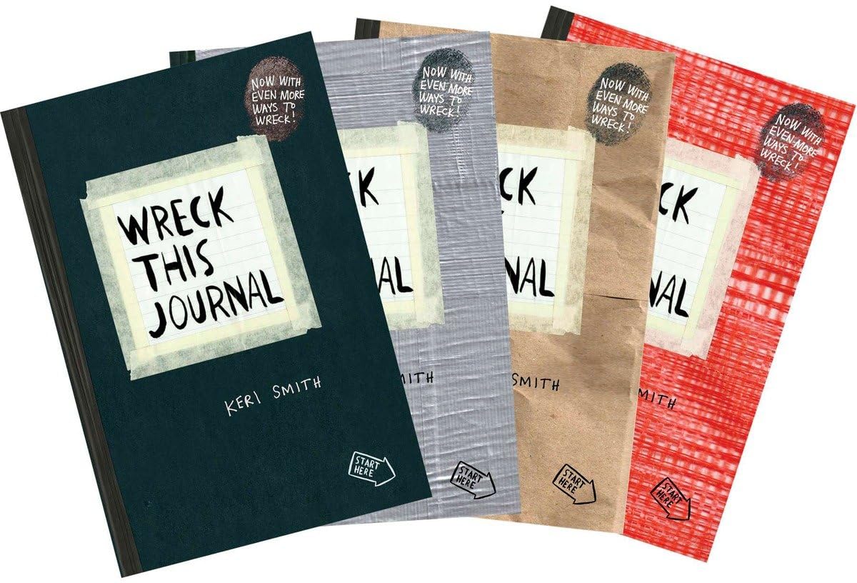 Wreck This Journal by Keri Smith, 4 paperback books collection set, showcasing creative prompts and unique cover designs.