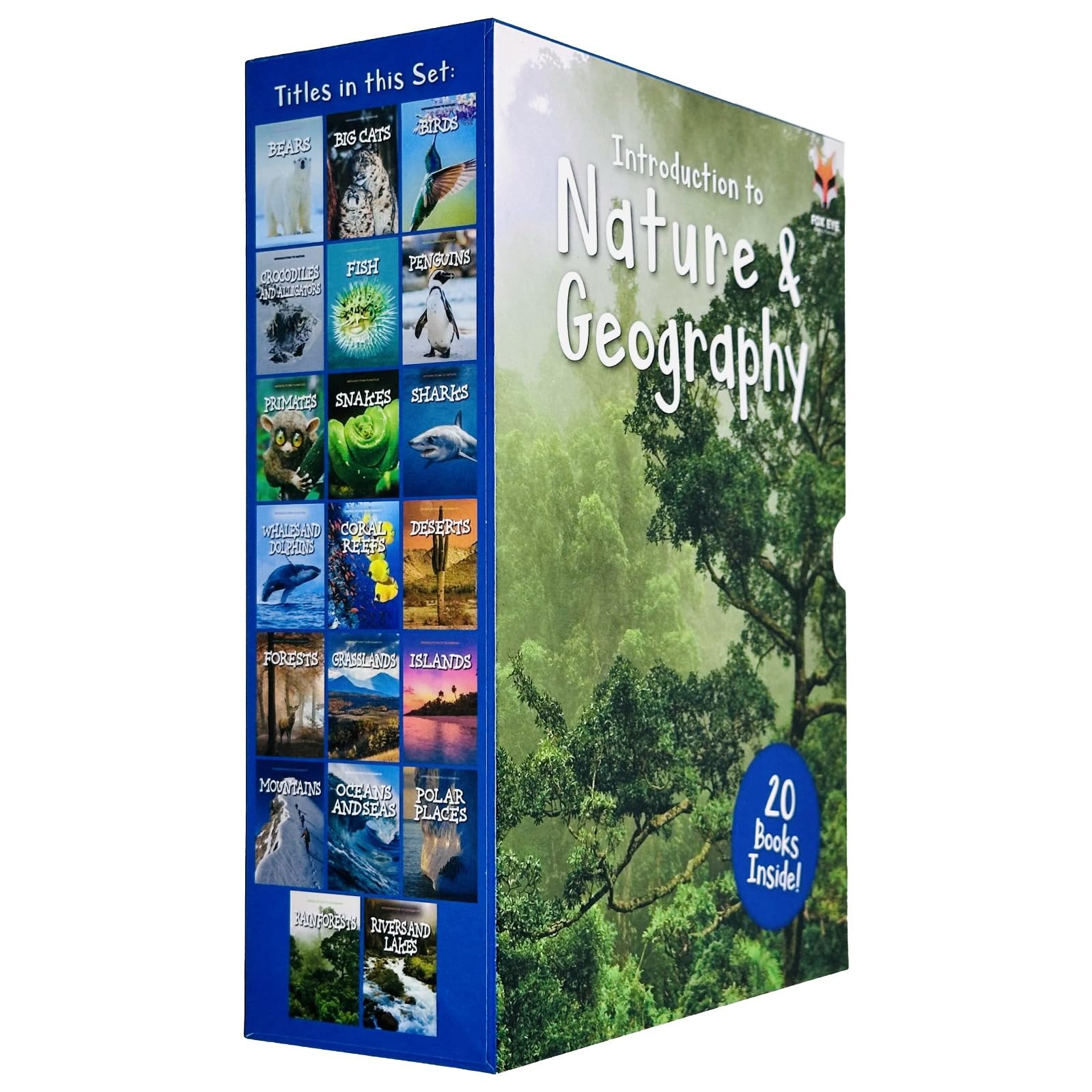 Set of 20 nonfiction paperback books titled Introduction to Nature and Geography by Jasmine Brooke, published by Fox Eye Publishing.