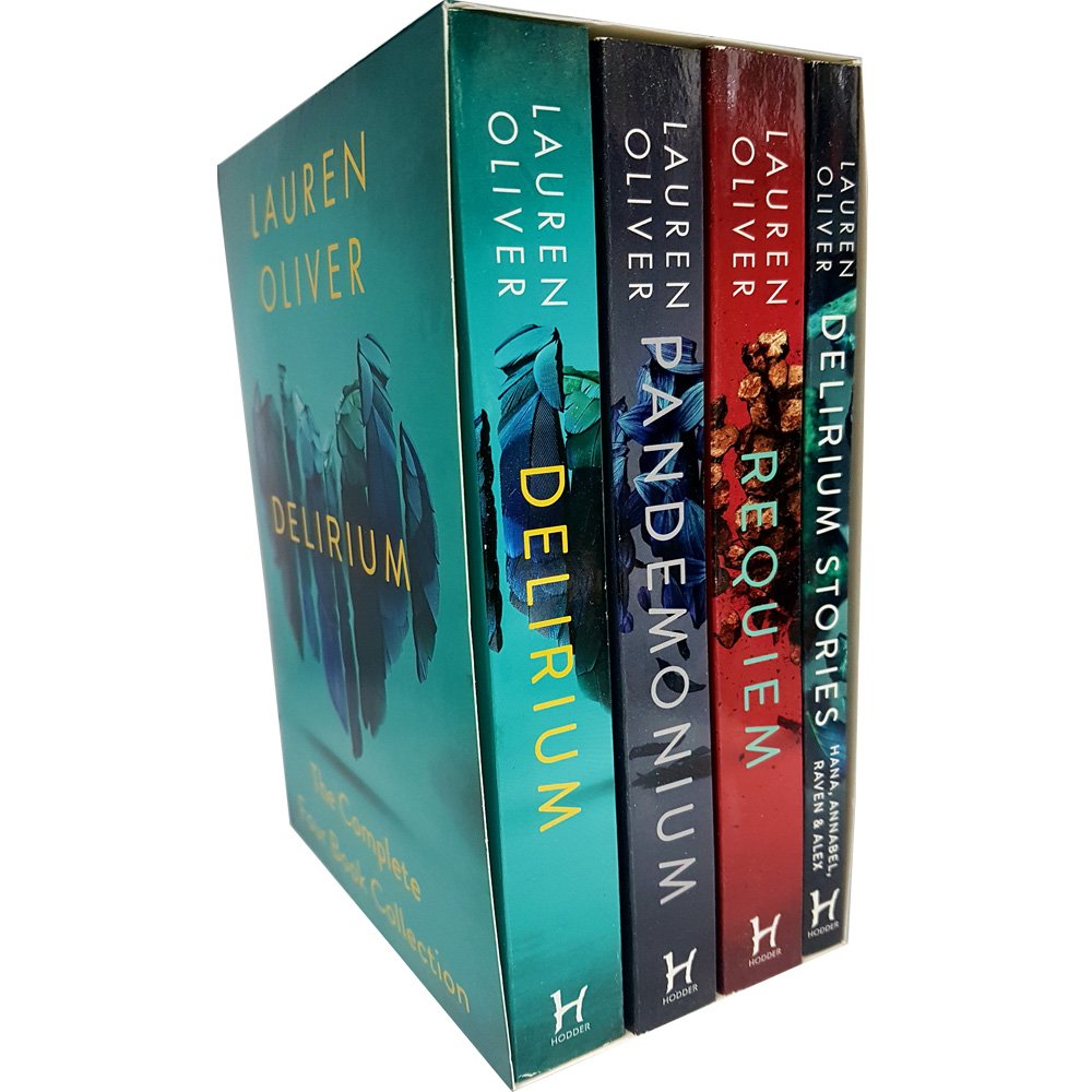 Delirium by Lauren Oliver 3-book collection box set in paperback, featuring young adult dystopian themes and vibrant cover art.
