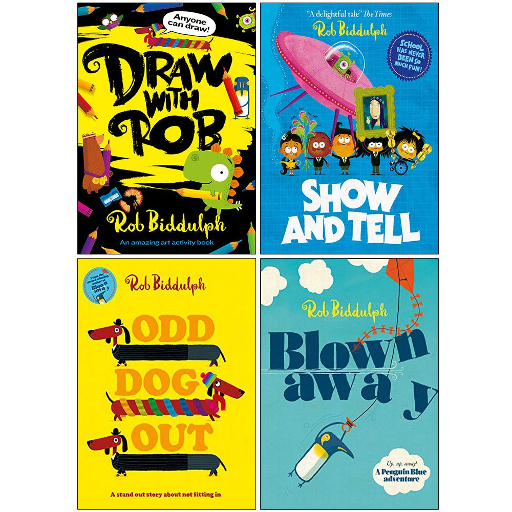 Four paperback children's books from the Rob Biddulph Collection for ages 3-7, featuring colorful illustrations and engaging stories.