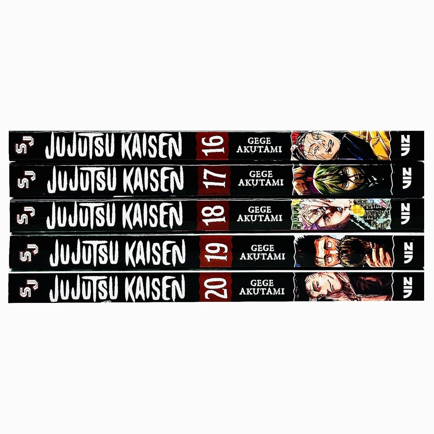 Set of five Jujutsu Kaisen paperback books by Gege Akutami, featuring colorful manga covers from VIZ Media Ltd.