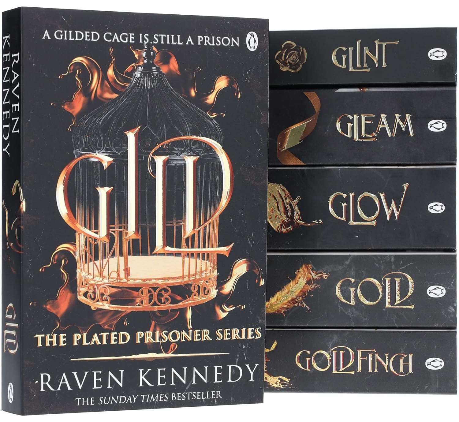 Six paperback books from Raven Kennedy's Plated Prisoner series by Penguin Ltd, featuring fantasy fiction covers.