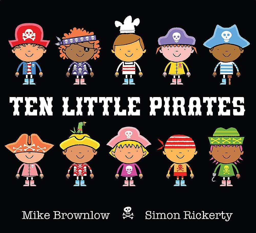 Four paperback books from the Ten Little Collection by Mike Brownlow, featuring colorful illustrations for ages 0-5.