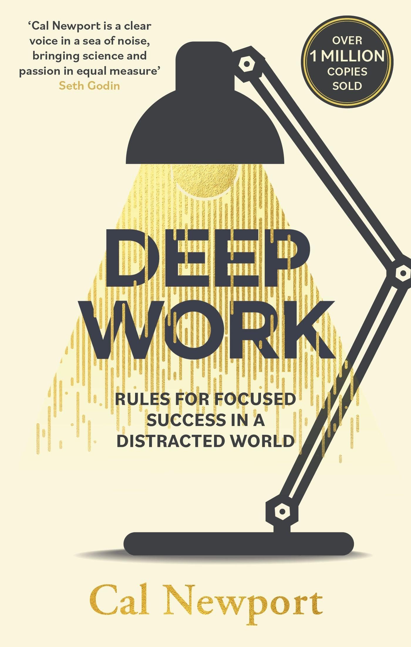 Deep Work by Cal Newport, paperback book cover featuring a minimalist design and bold title on a plain background.