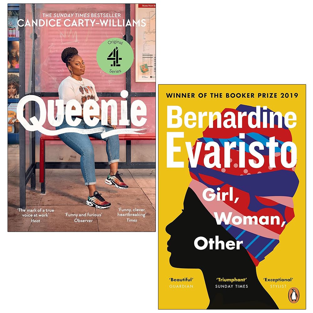 Queenie and Girl Woman Other paperback books collection set by Candice Carty-Williams on a wooden table.