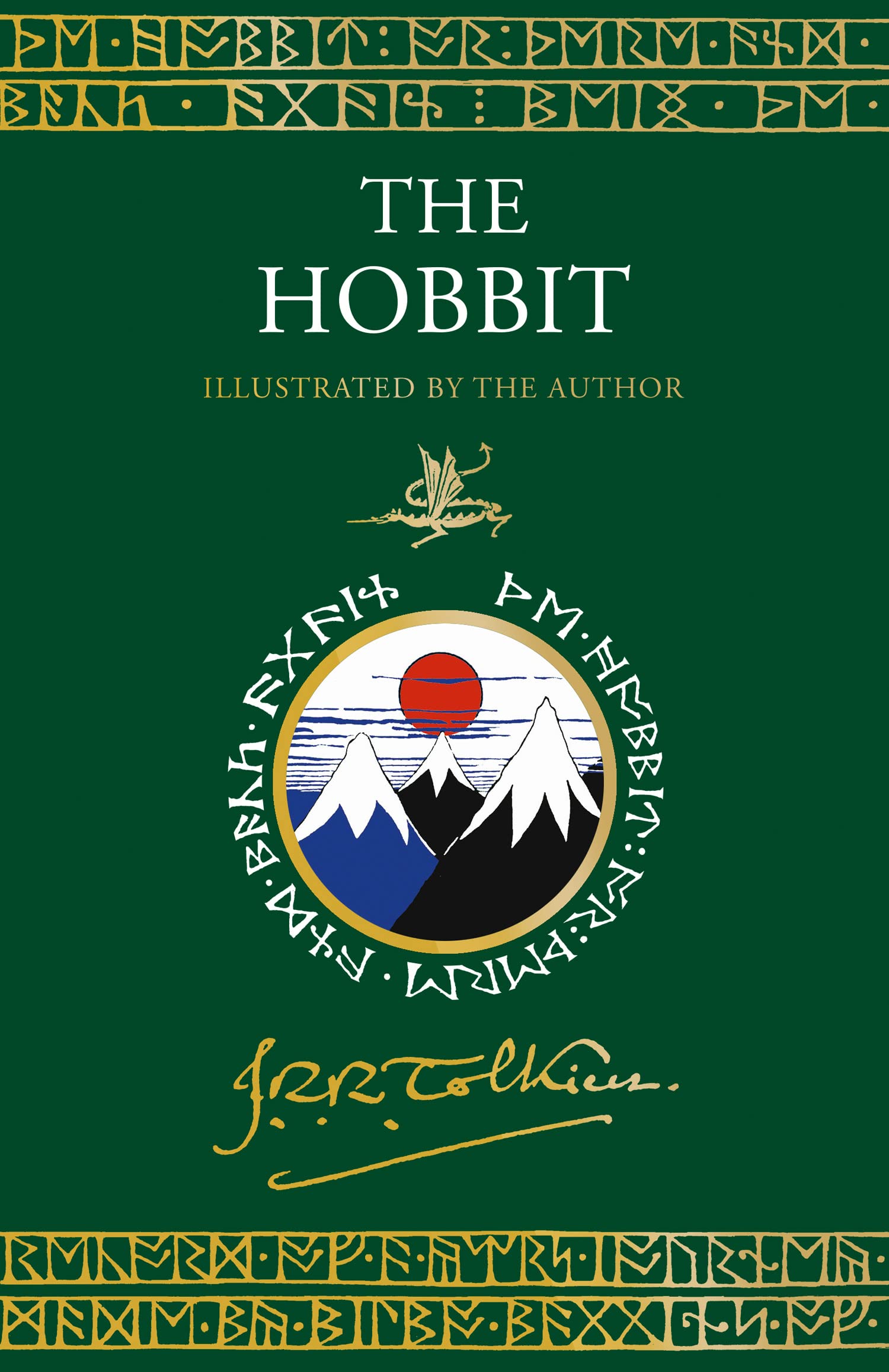 Hardcover edition of The Hobbit illustrated by J.R.R. Tolkien, featuring a detailed cover design.