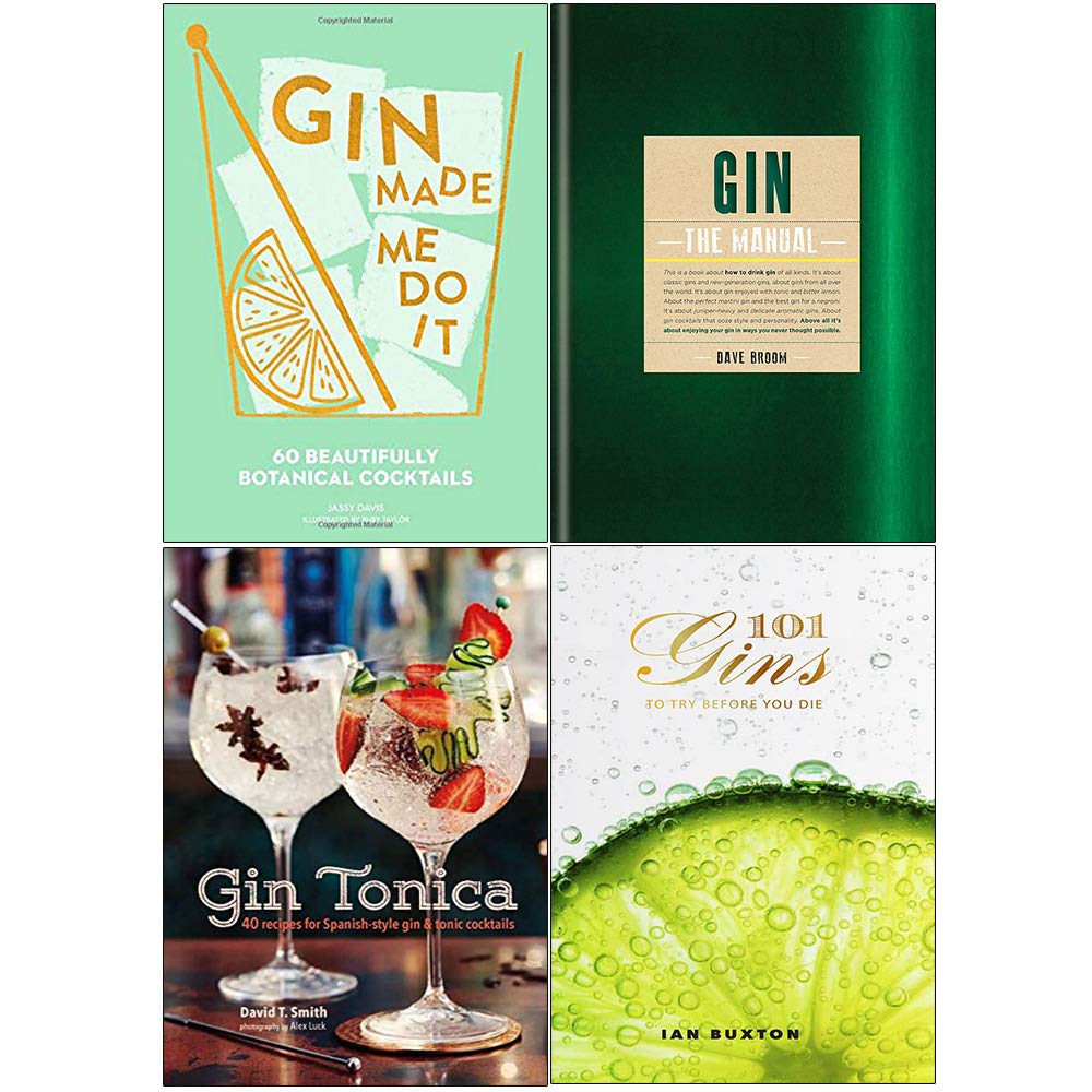 Four hardcover gin books by various authors, featuring a collection set showcasing non-fiction content.