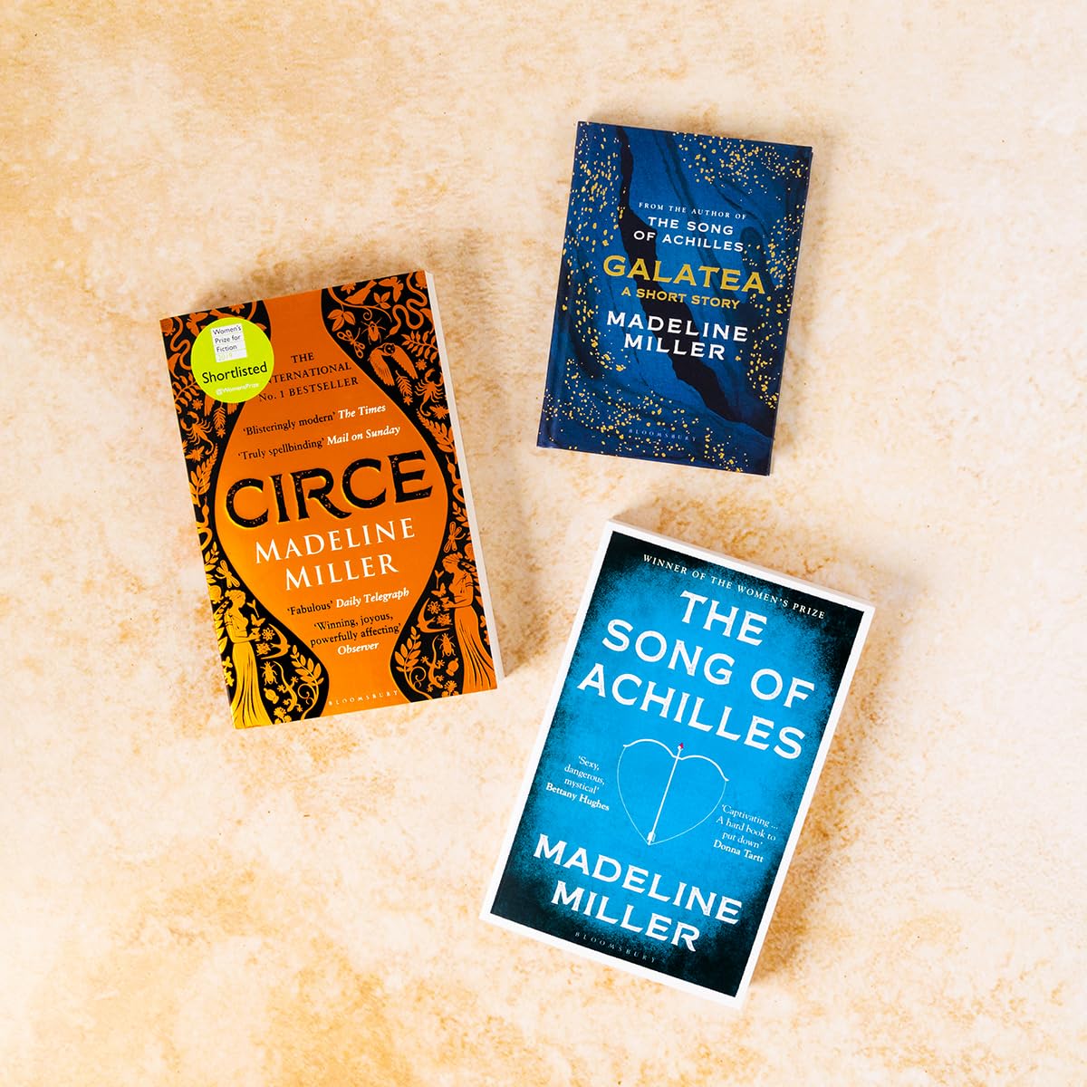 Hardback copy of "Galatea" by Madeline Miller, featuring a striking cover design and Bloomsbury branding.