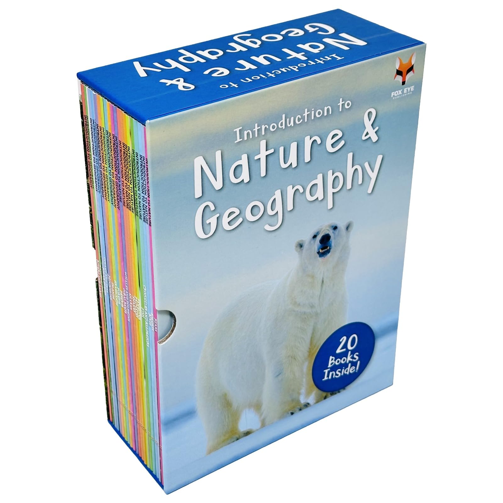 Collection of 20 Jasmine Brooke Introduction to Nature and Geography paperback books in a box set by Fox Eye Publishing.