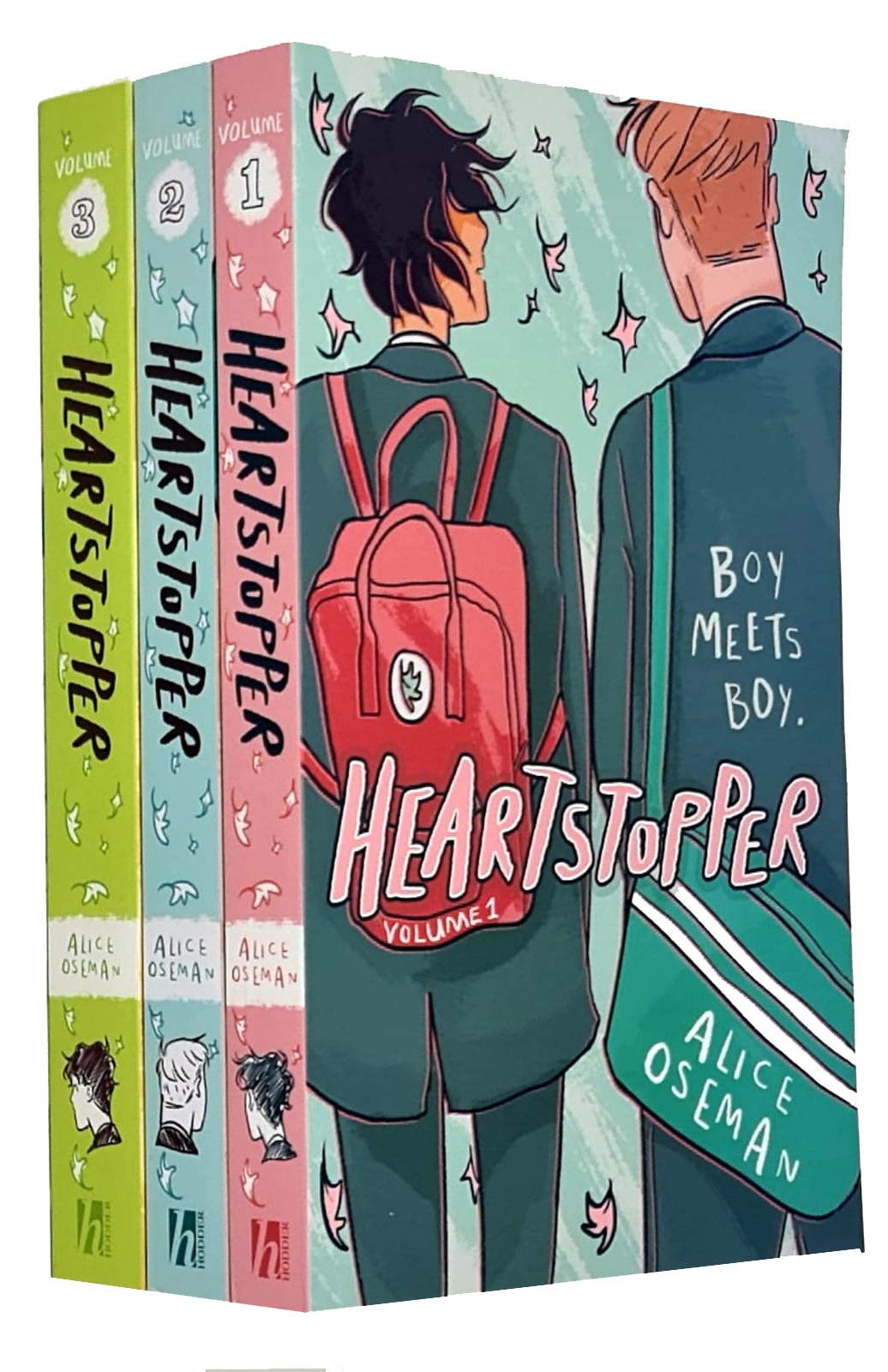 Heartstopper by Alice Oseman, 3 paperback books collection set featuring colorful covers and engaging illustrations.