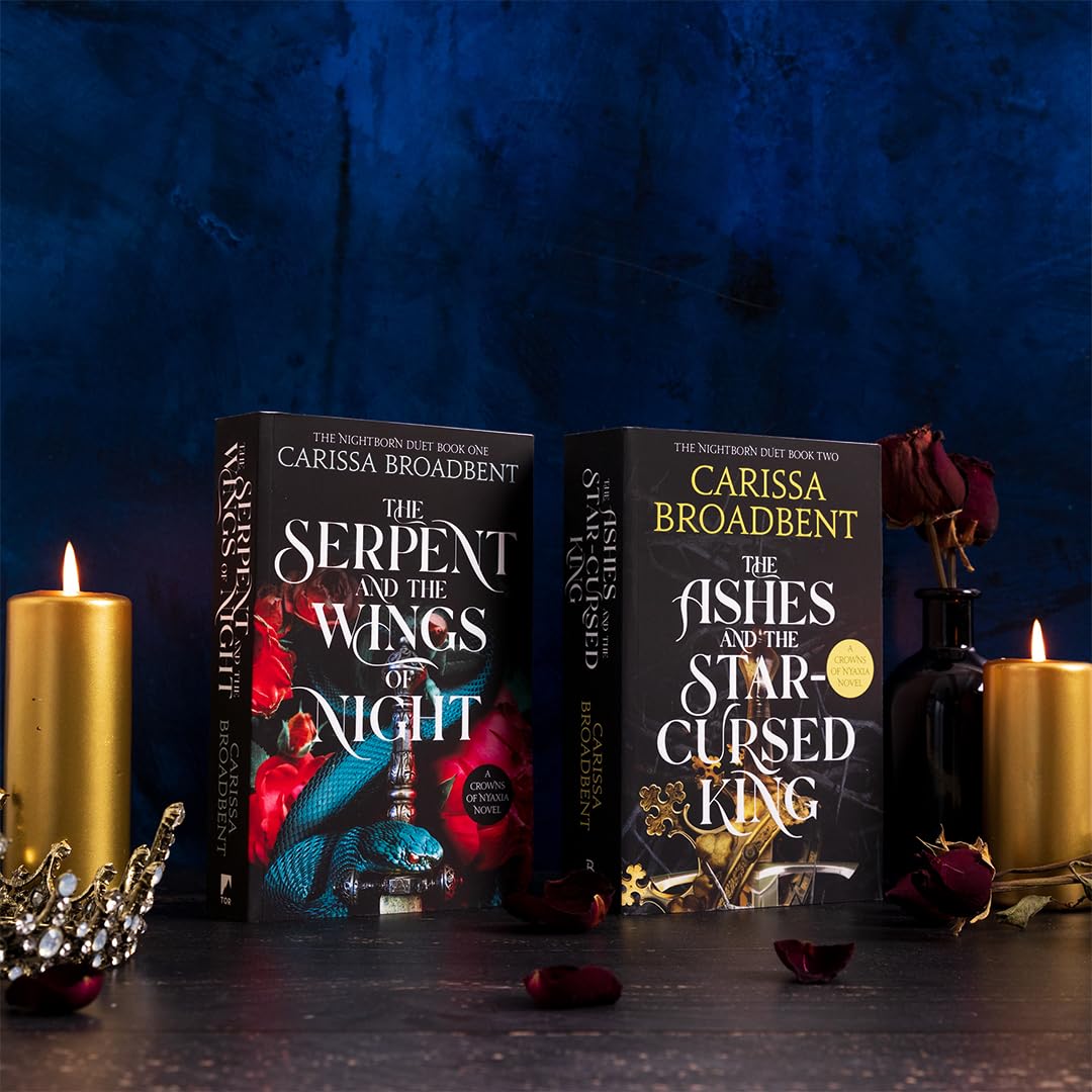 Paperback book "The Serpent and the Wings of Night" by Carissa Broadbent featuring a fantasy cover design.