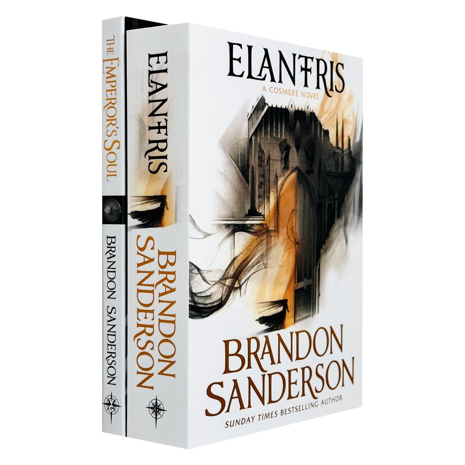 Elantris Series Collection by Brandon Sanderson, featuring two paperback fiction books with detailed cover art.