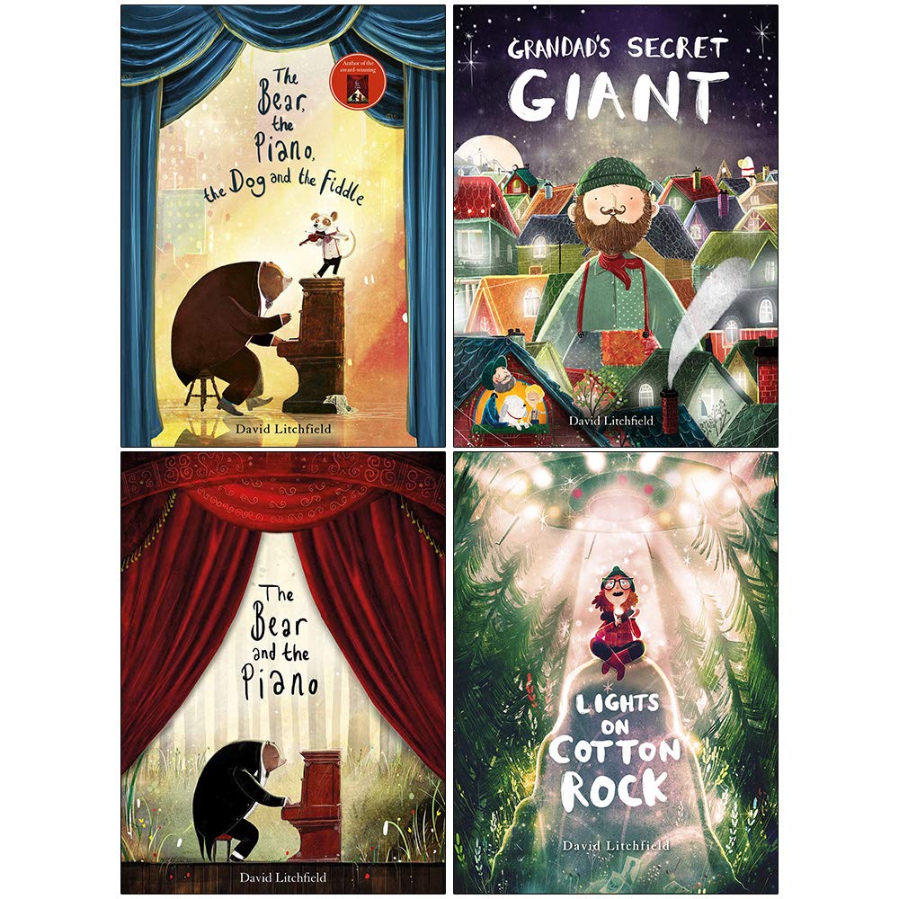 Litchfield Collection by David Litchfield, four paperback children's fiction books stacked on a wooden surface.