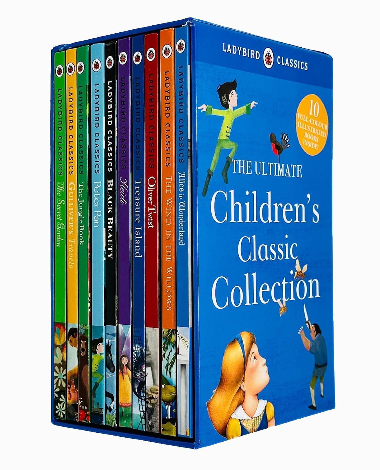 Hardback set of 10 children's classic books by various authors, ideal for ages 8-12, featuring colorful covers.