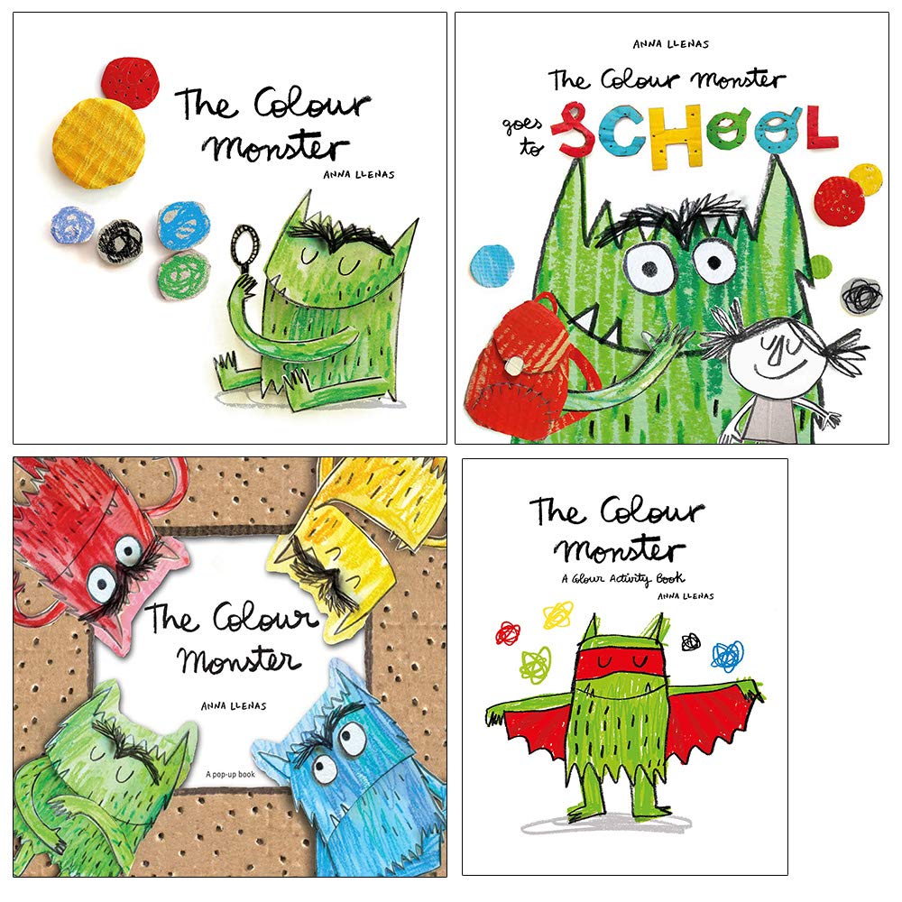 Four paperback books from the Colour Monster collection by Anna Llenas for ages 3-7, featuring colorful monster illustrations.