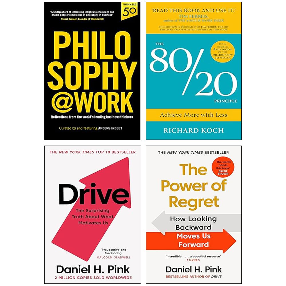 80/20 Collection 4-book non-fiction paperback set front cover artwork by Richard Koch, Daniel H. Pink, and Anders Indset