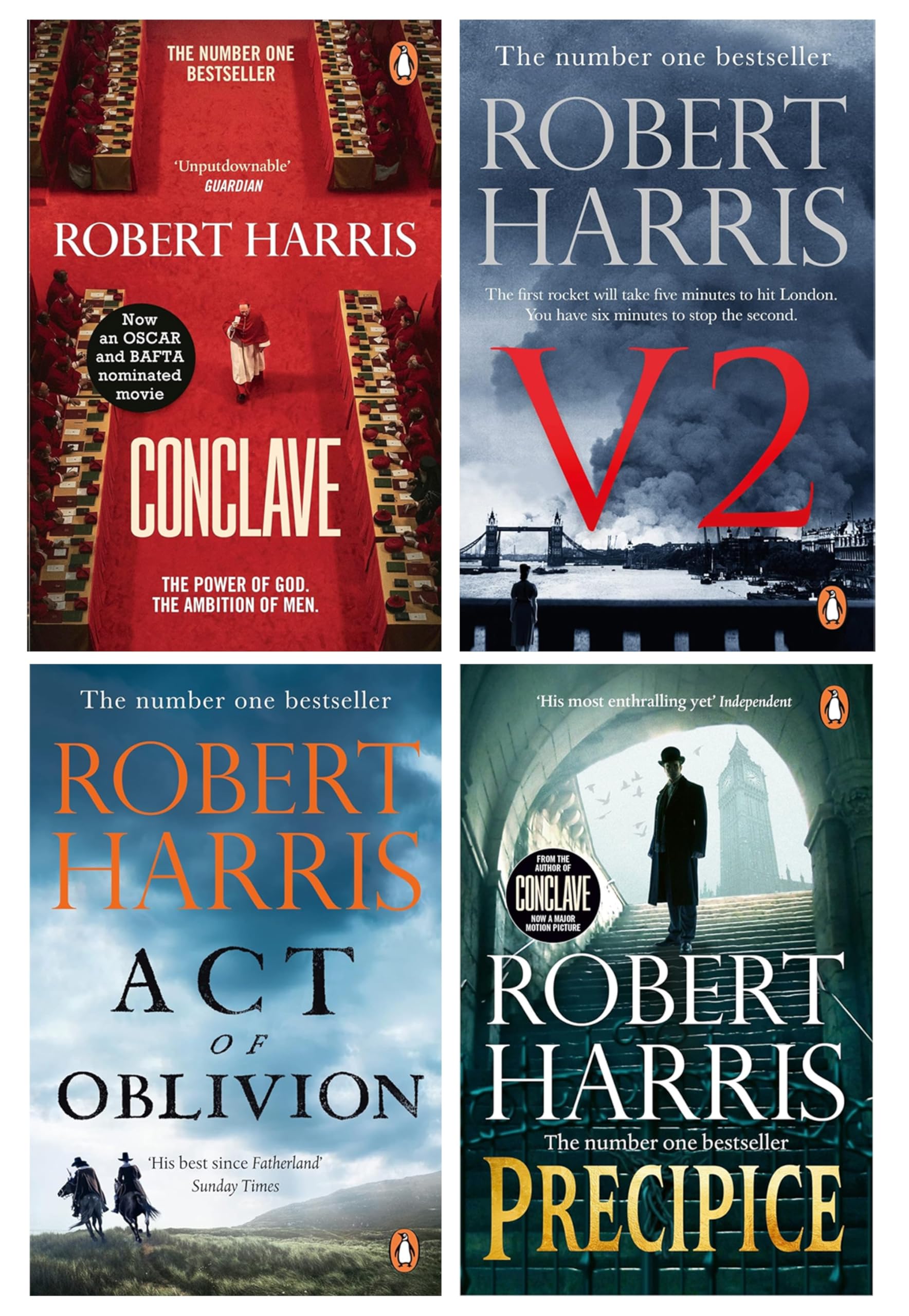 Set of four Robert Harris fiction paperback books by Penguin UK, featuring classic covers from the Robert Harris collection.