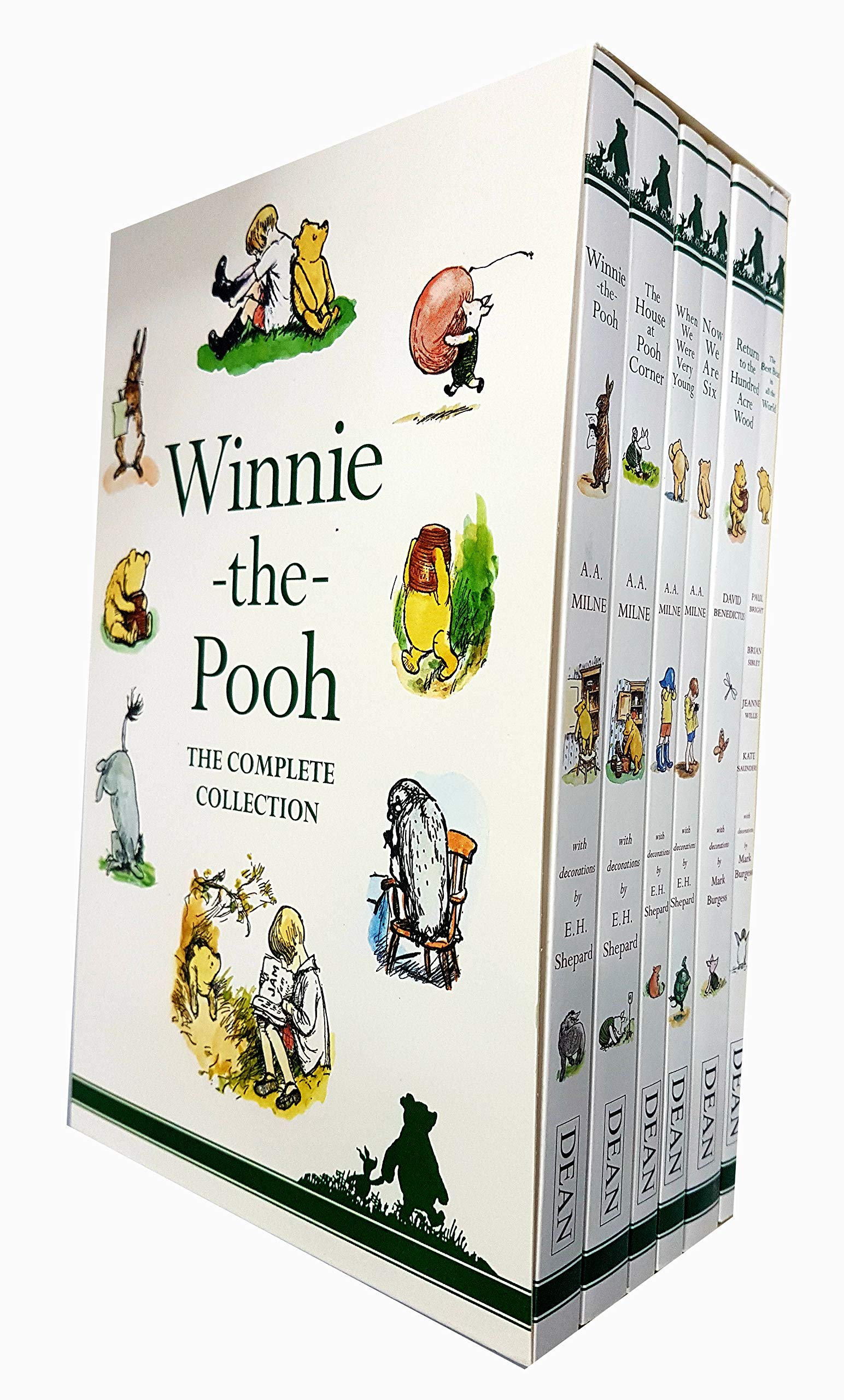 Six paperback Winnie-the-Pooh books from the A. A. Milne collection in a box set, featuring classic illustrated covers.