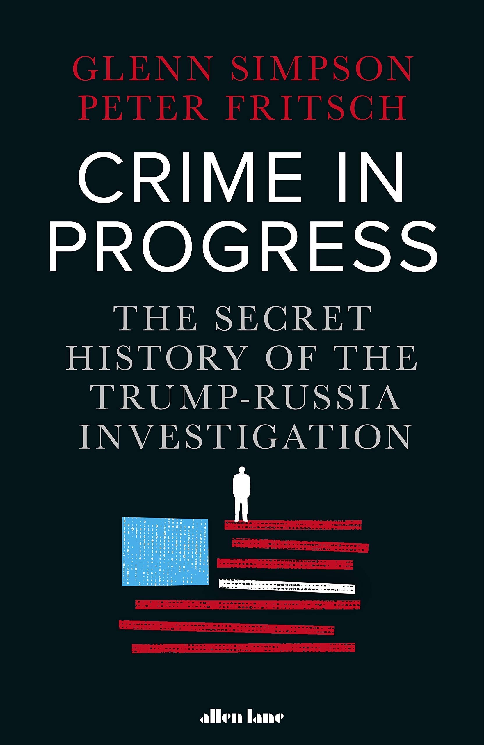 Two hardback books titled "Crime In Progress, A Warning" by Peter Fritsch and Glenn Simpson displayed together.
