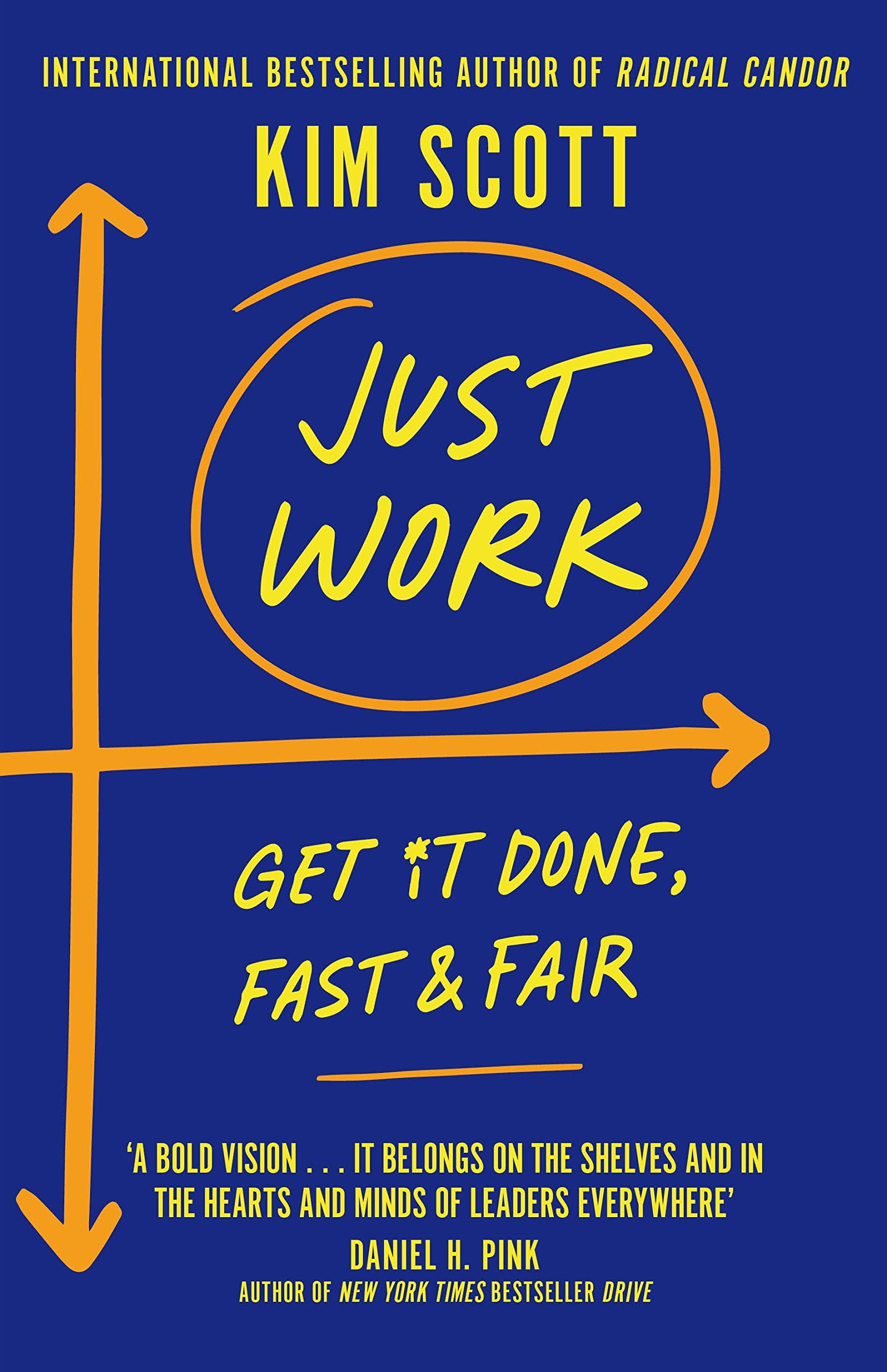Hardback edition of "Just Work: Get It Done, Fast and Fair" by Kim Scott, showcasing the cover design and title.
