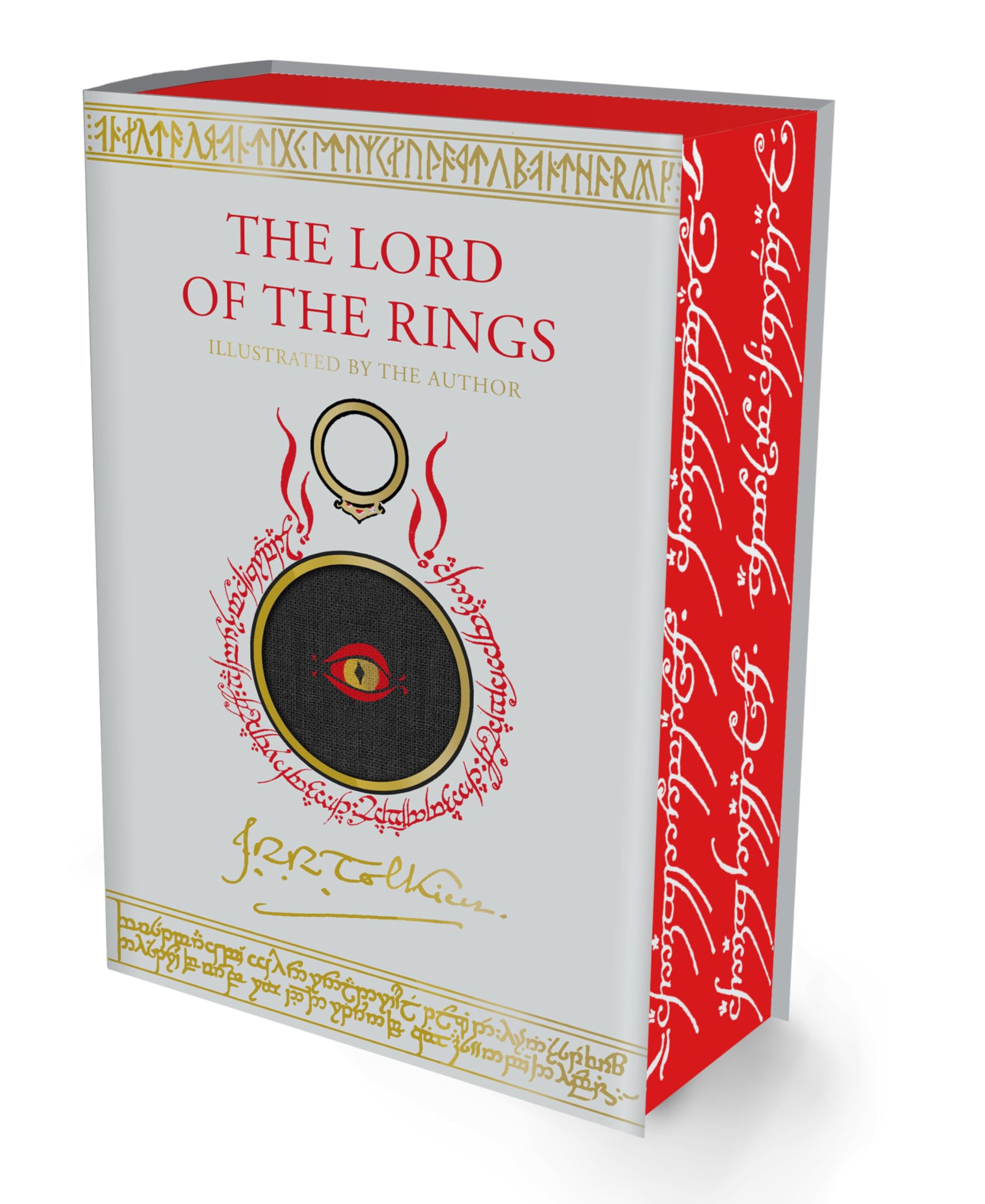 Illustrated hardcover of The Lord of the Rings by J. R. R. Tolkien, featuring detailed fantasy artwork on the cover.