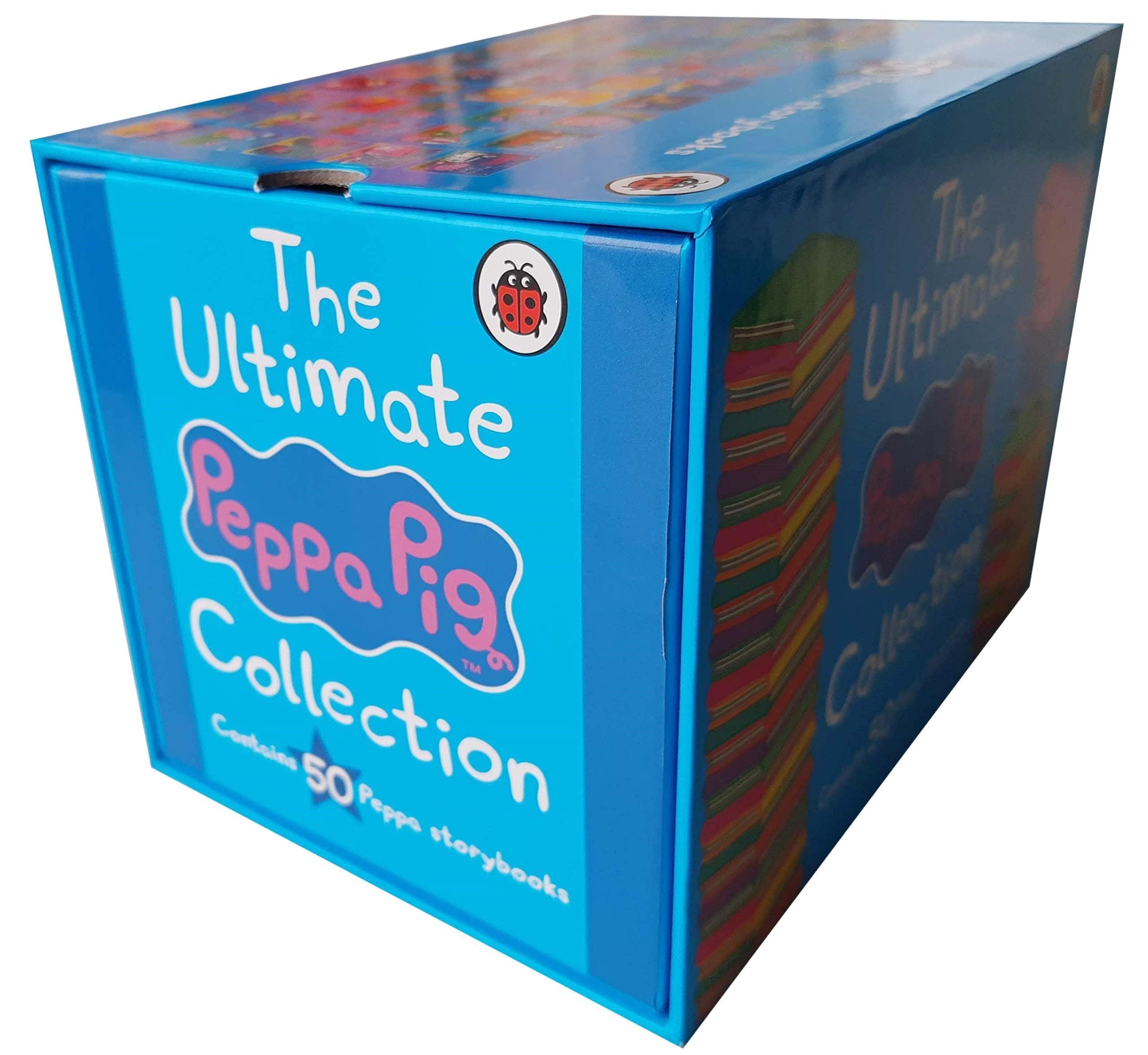Peppa Pig Collection by Ladybird, 50 hardback books set for ages 3–7, featuring colorful covers and beloved characters.