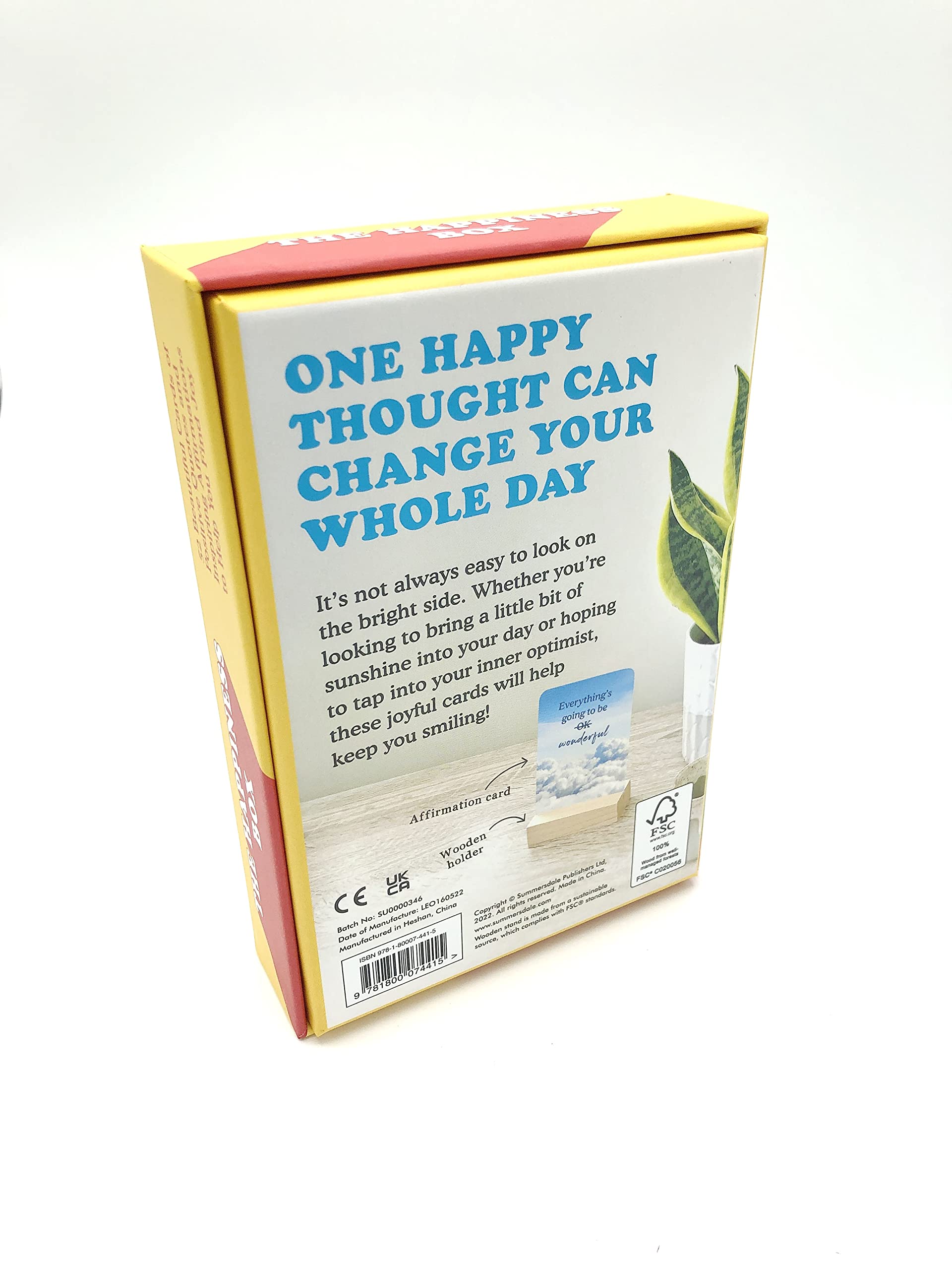 The Happiness Box 52 Cards to Find Joy by Summersdale, featuring colorful card designs in a paperback format.