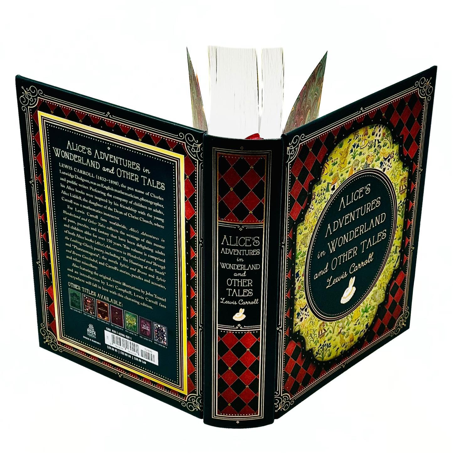 Hardback edition of "Alice's Adventures in Wonderland" by Lewis Carroll, featuring whimsical cover art and classic illustrations.