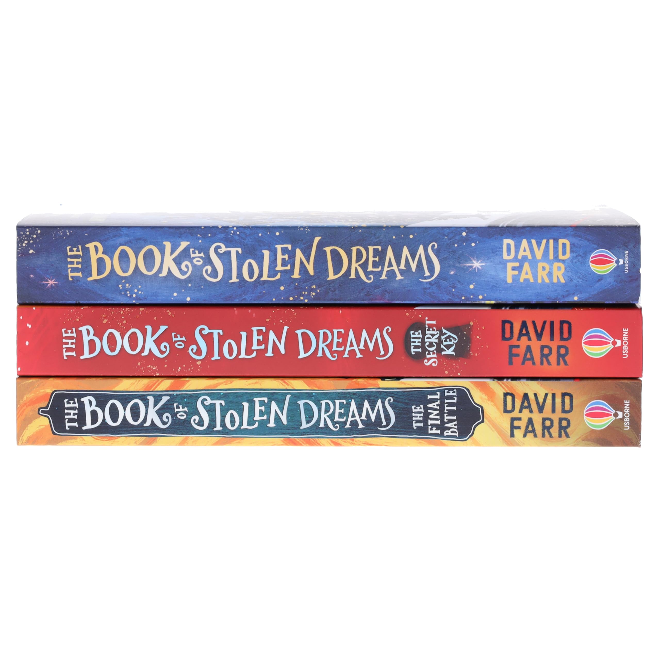 Three paperback books from the "Stolen Dreams" collection by David Farr for ages 9-12, featuring colorful covers.