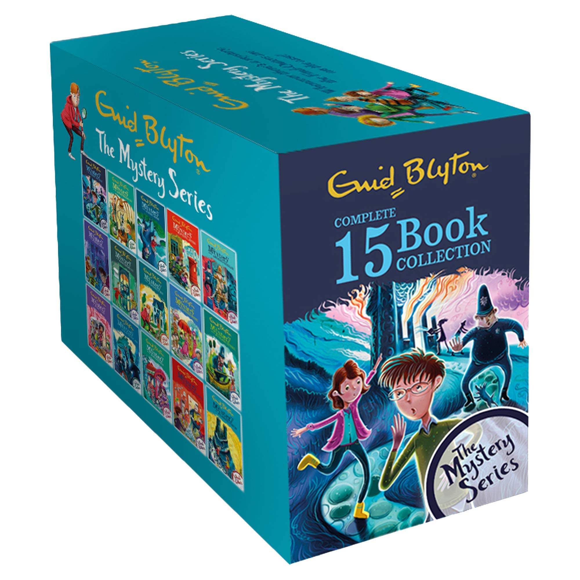 Enid Blyton Mystery 15 Book Collection Box Set in paperback for ages 8-12, featuring colorful covers and a sturdy box.