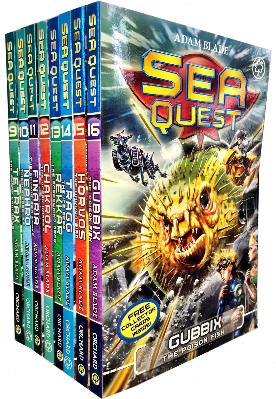Eight paperback books from the Sea Quest Series by Adam Blade, featuring vibrant covers and engaging illustrations.