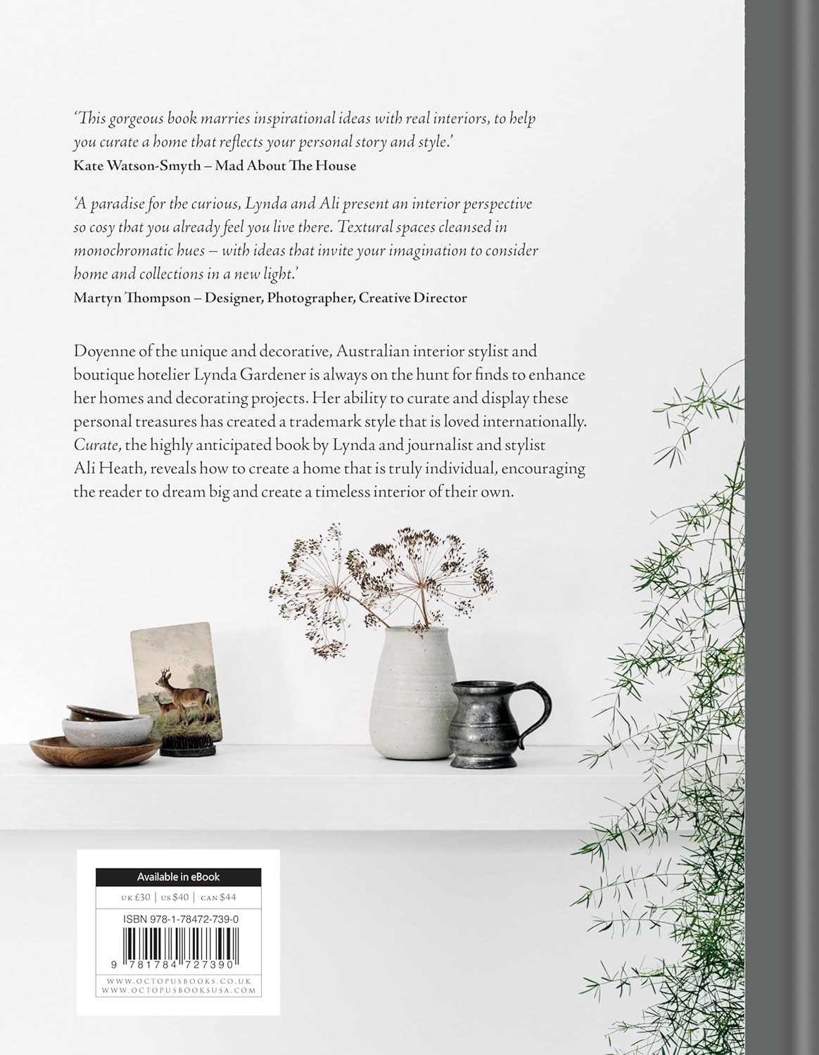 Hardcover book cover of "Curate: Inspiration for an Individual Home" by Lynda Gardener and Ali Heath, Mitchell Beazley.