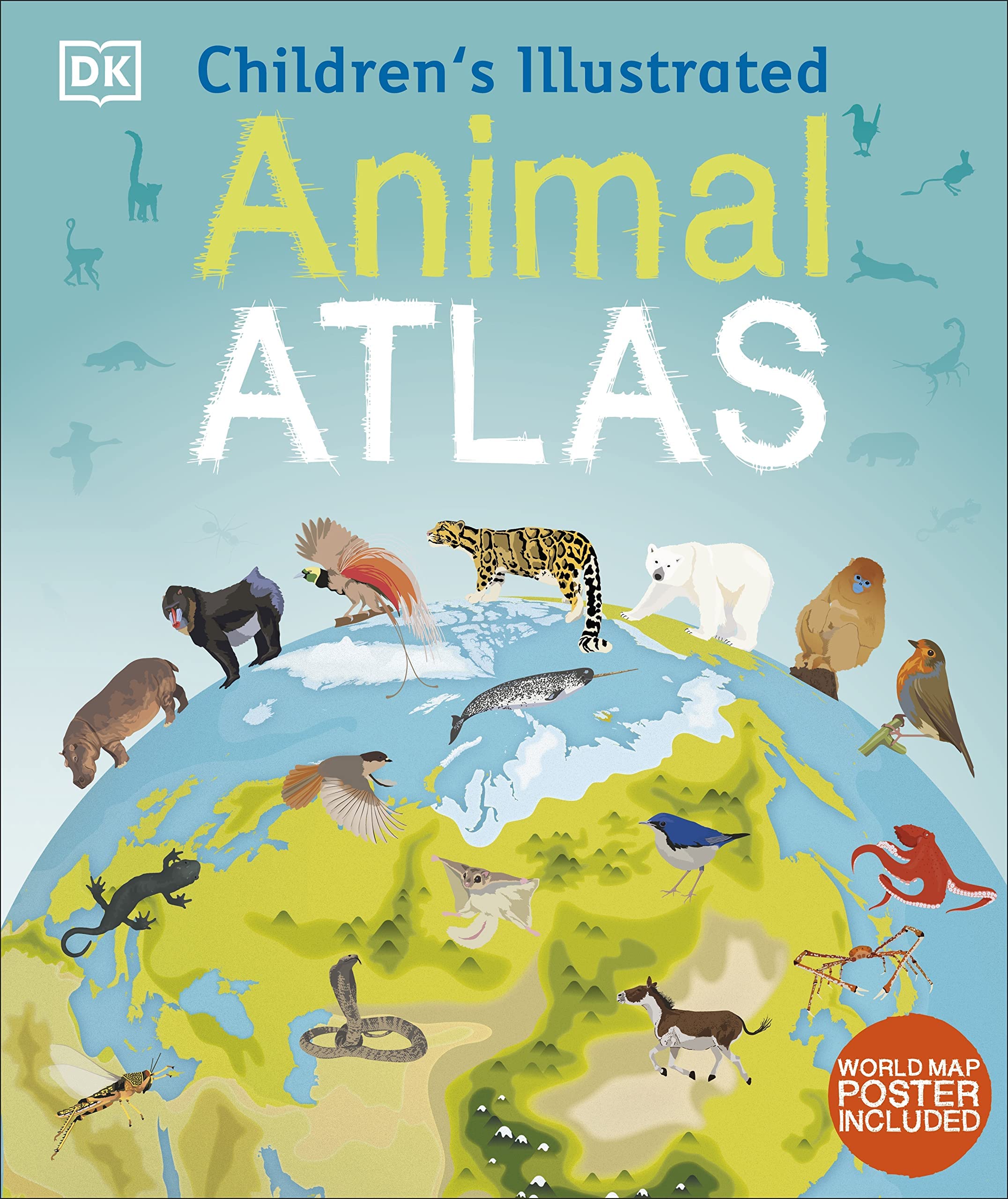 Children's Illustrated Animal Atlas paperback by D.K. Publishing featuring colorful illustrations of animals for ages 3-8.