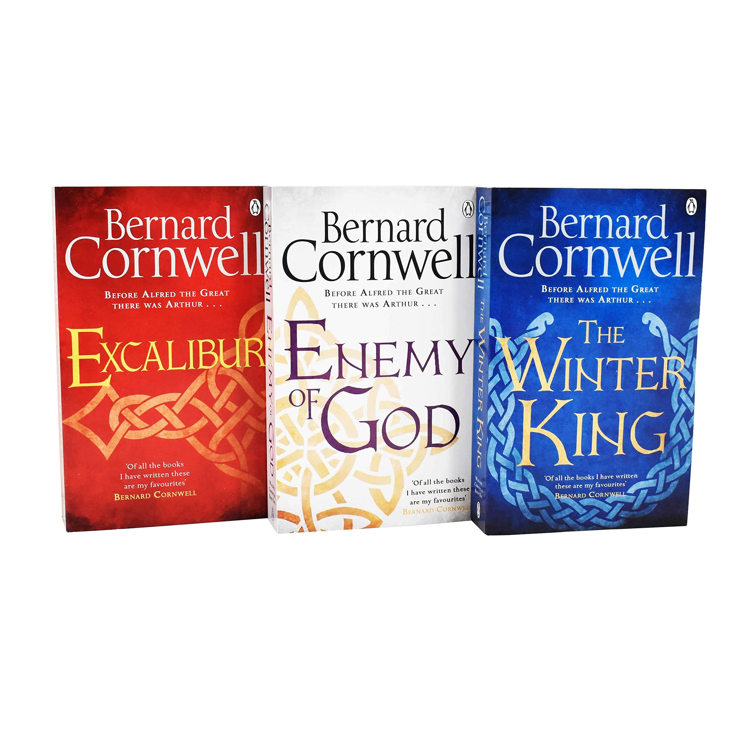 Warlord Chronicles collection by Bernard Cornwell featuring three paperback fiction books stacked together.