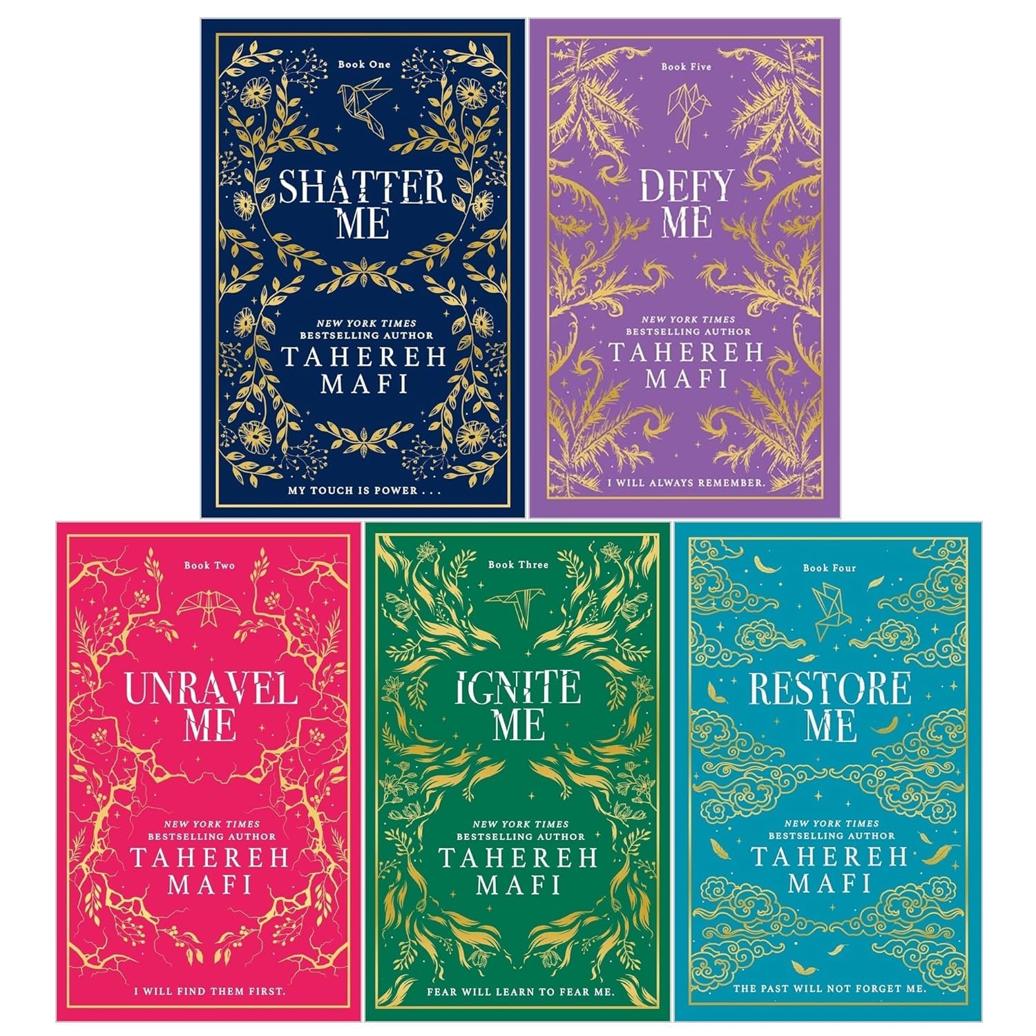 Shatter Me Series by Tahereh Mafi, five hardback books collection set featuring young adult fiction covers.