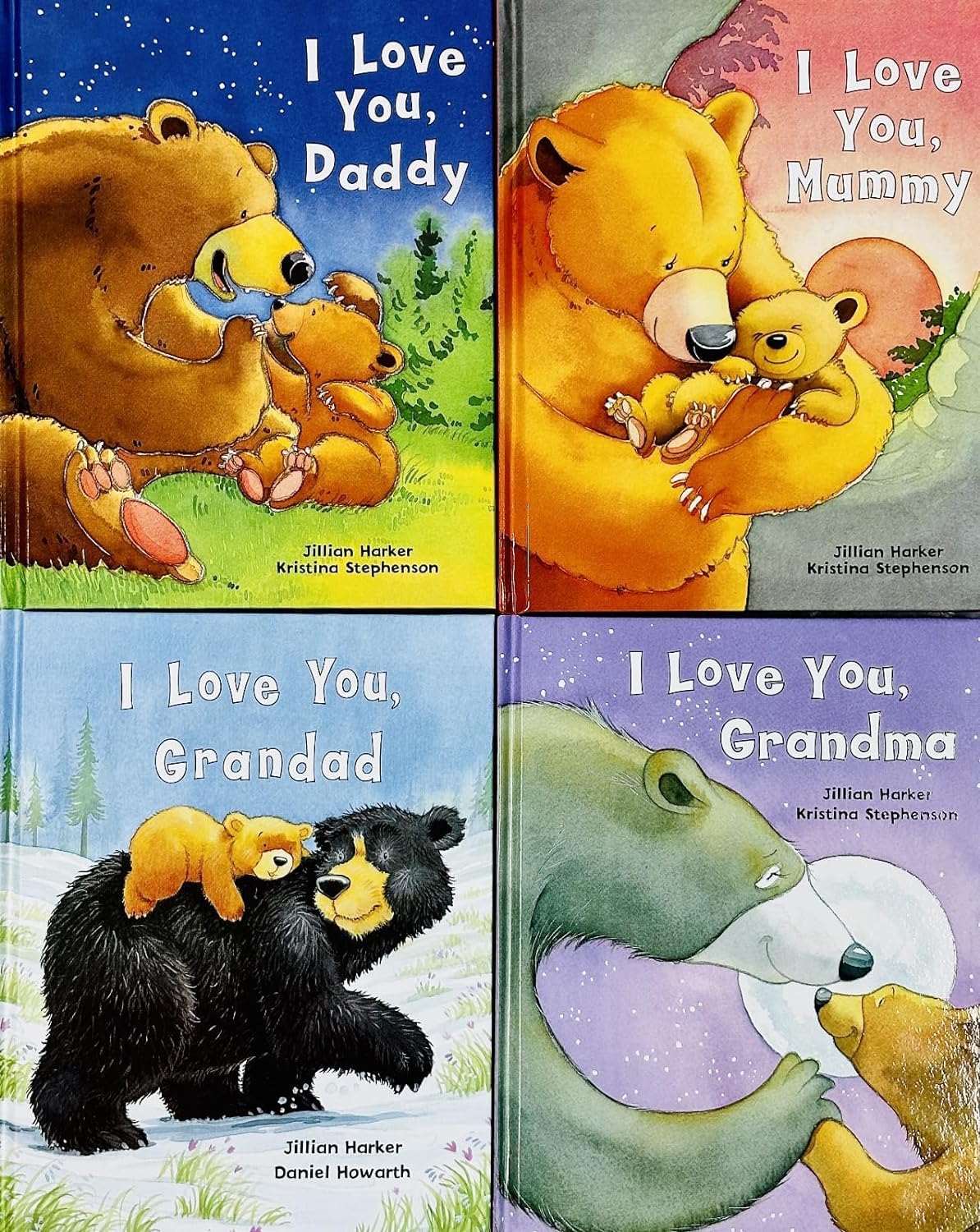 Four hardback books from the "I Love You" series by Jillian Harker for ages 0–5, featuring colorful illustrations.