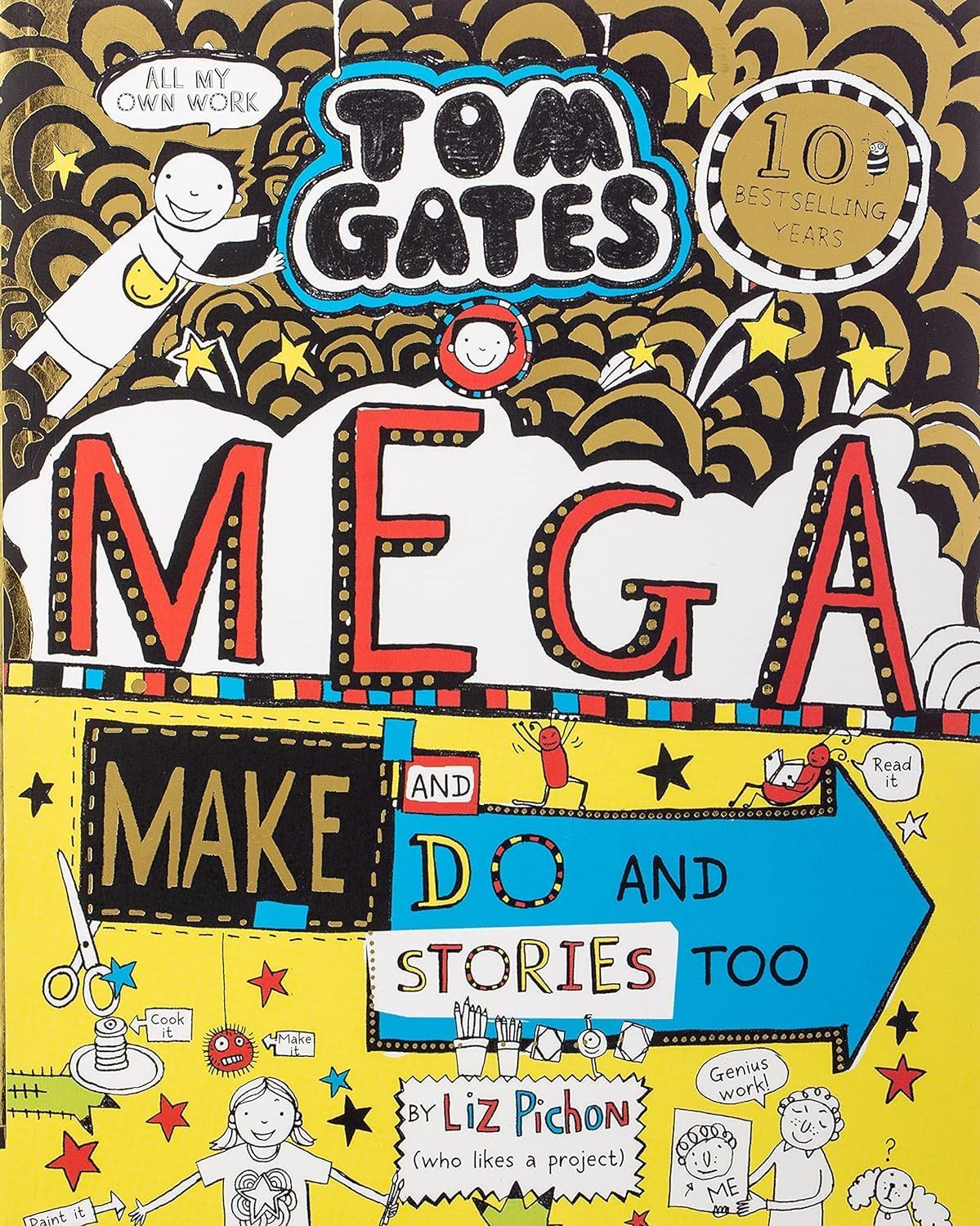 Tom Gates Series by Liz Pichon, 5 paperback books for ages 8–12, features colorful covers and engaging illustrations.