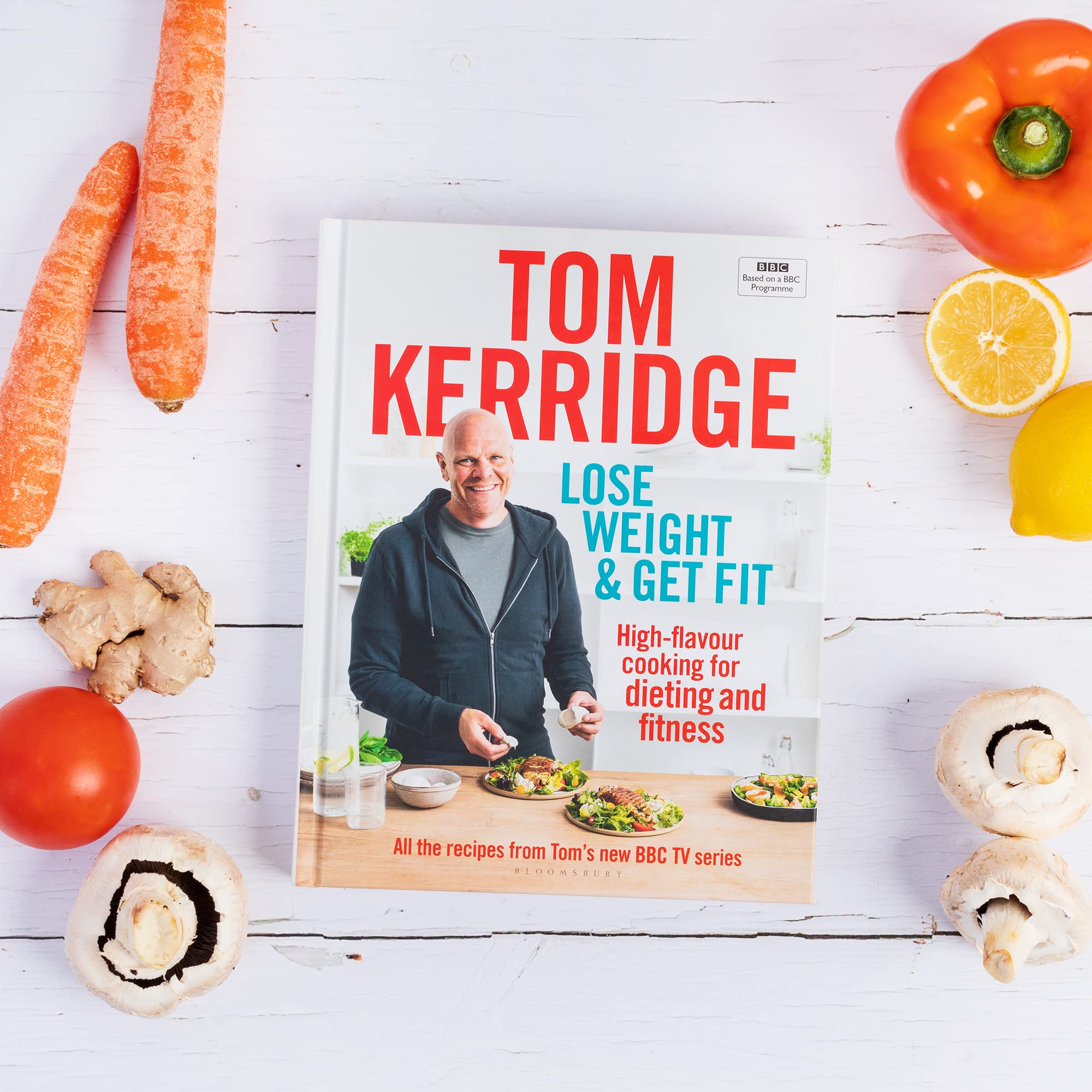 Hardback edition of "Lose Weight & Get Fit" by Tom Kerridge, featuring colorful recipes for dieting and fitness.