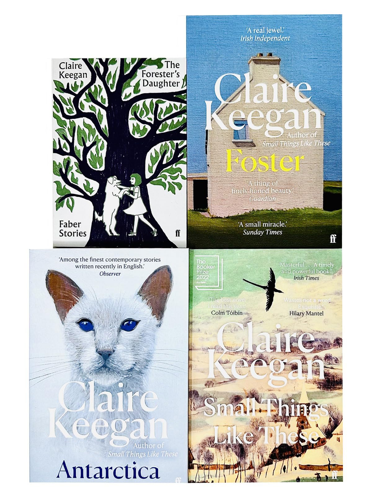 Set of four paperback fiction books from the Claire Keegan Collection by Faber & Faber Ltd, featuring works by the acclaimed author.