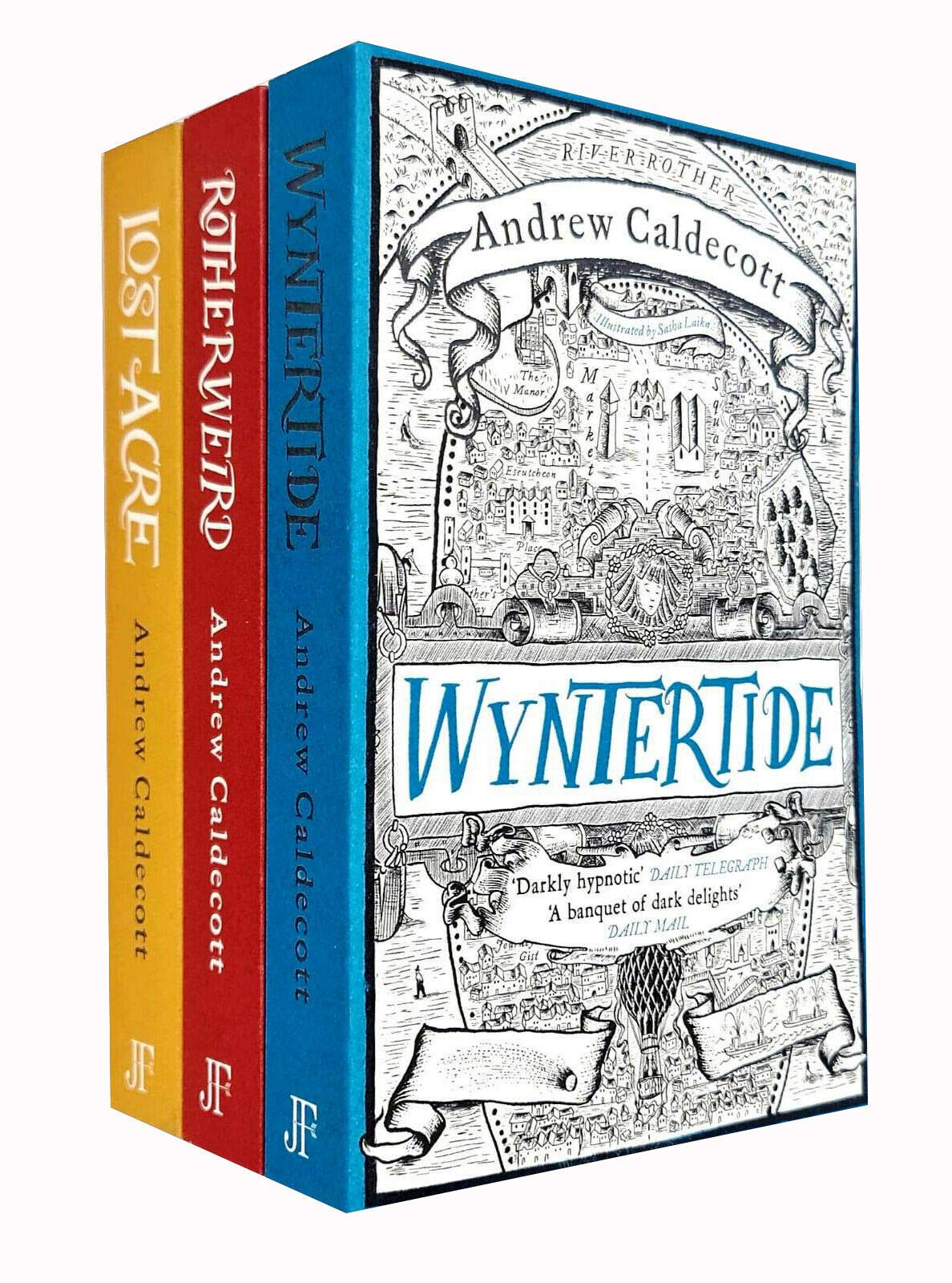 Rotherweird by Andrew Caldecott, 3 paperback books collection set, showcasing book covers and spines in a stack.