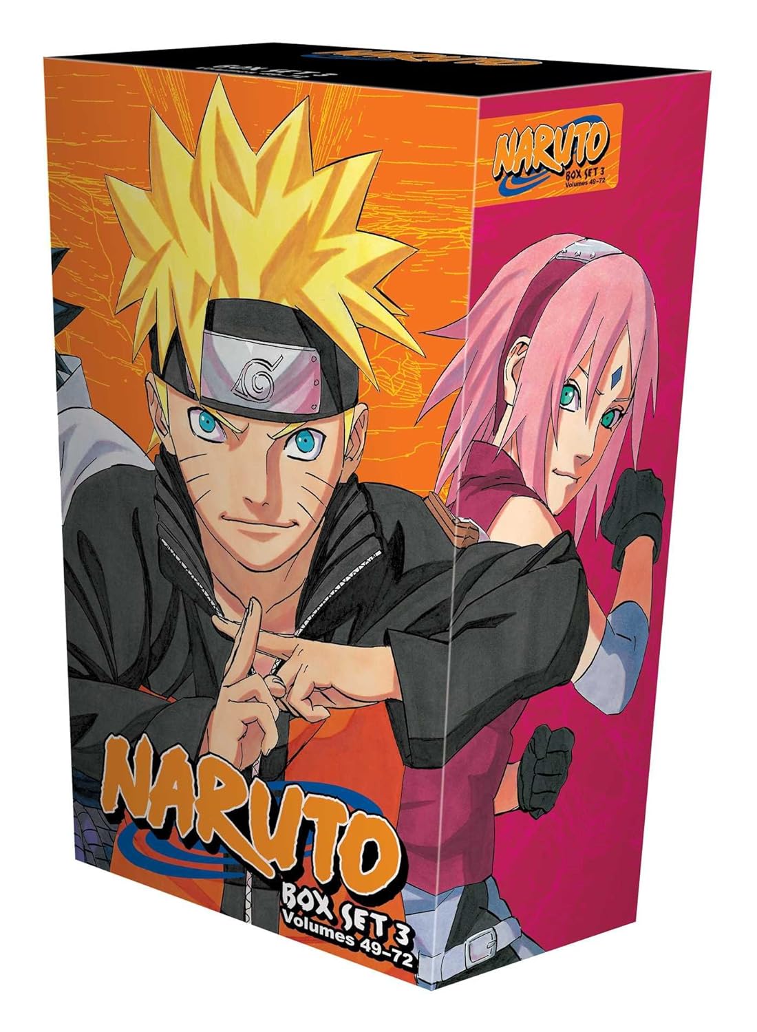 Naruto by Masashi Kishimoto three-book collection box set in paperback, featuring vivid cover art from VIZ Media LLC.