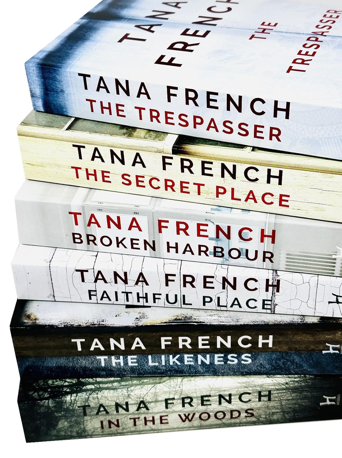 Six paperback Dublin Murder Squad series books by Tana French in a collection box set, featuring crime fiction by Hachette Ltd.
