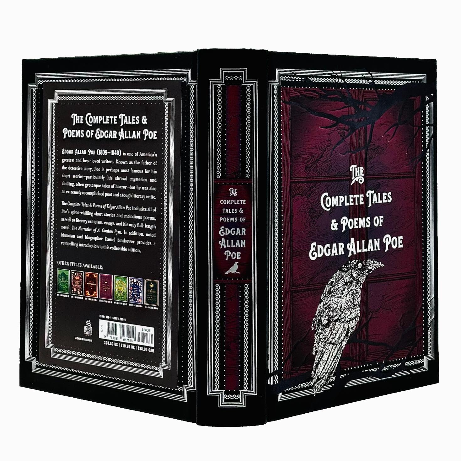 Hardback edition of The Complete Tales and Poems of Edgar Allan Poe by Rock Point Ltd, featuring an ornate cover design.