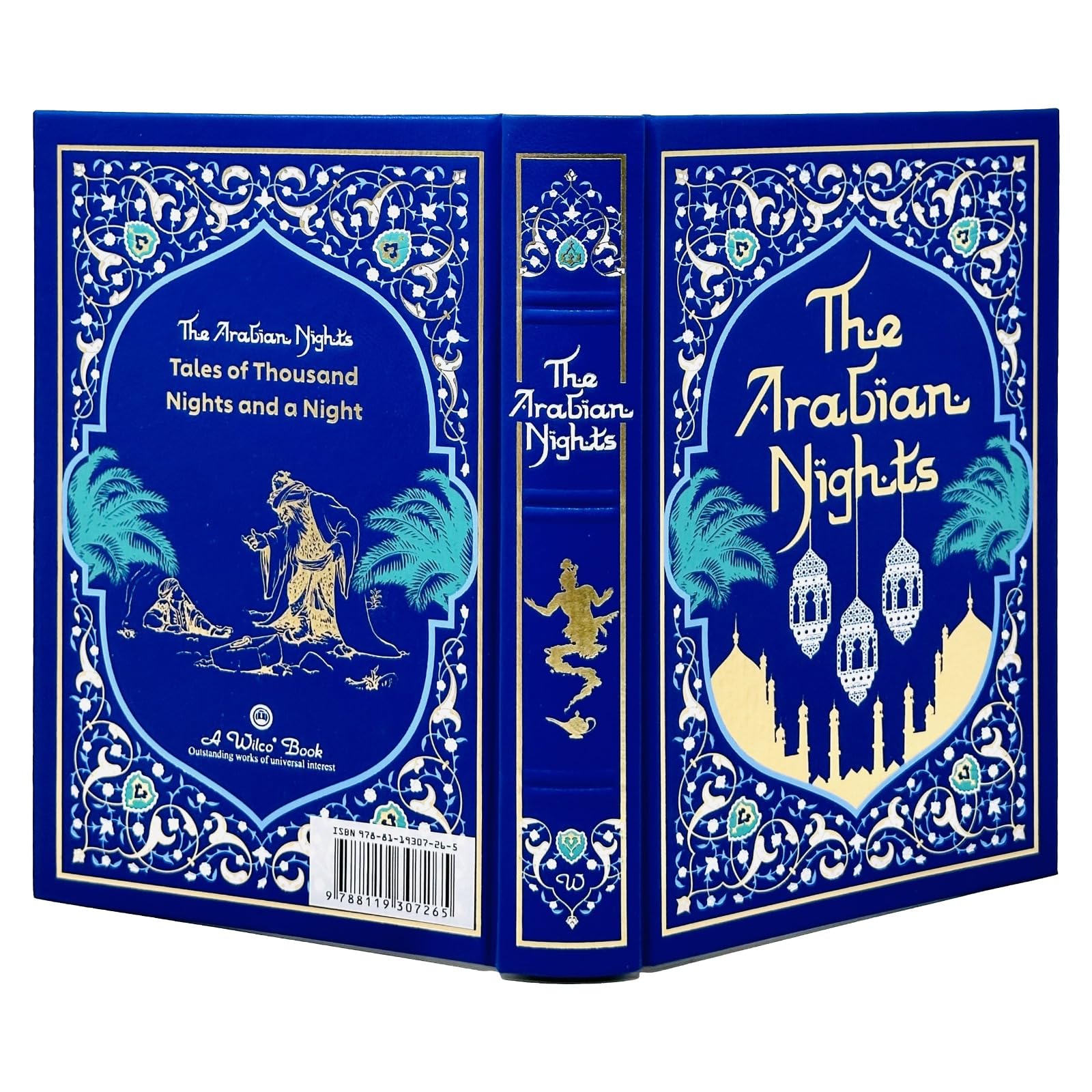 Hardback edition of "The Arabian Nights" by Richard Francis Burton, featuring intricate cover design and classic fiction style.