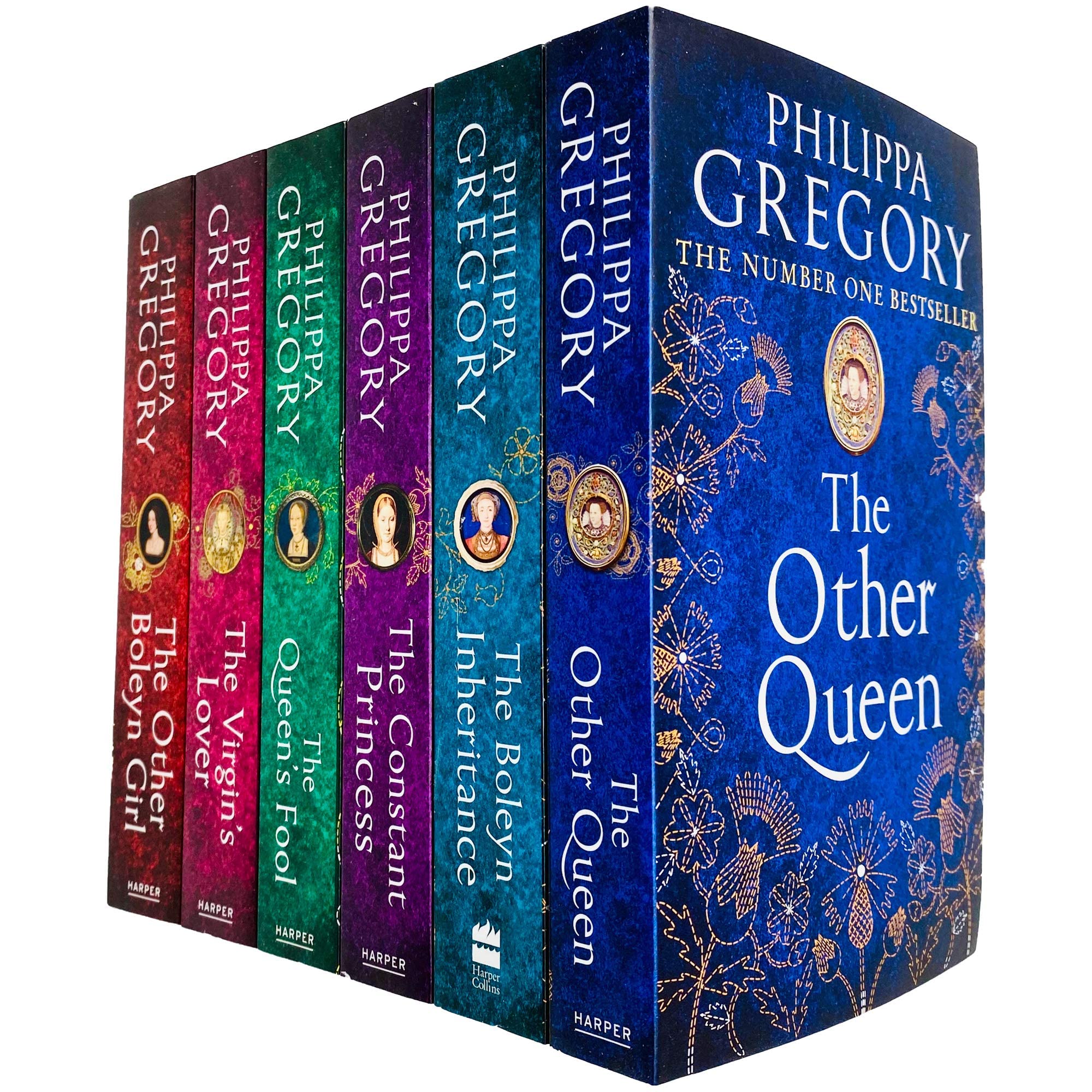 Tudor Court Series by Philippa Gregory, 6 paperback books collection set featuring historical fiction covers.