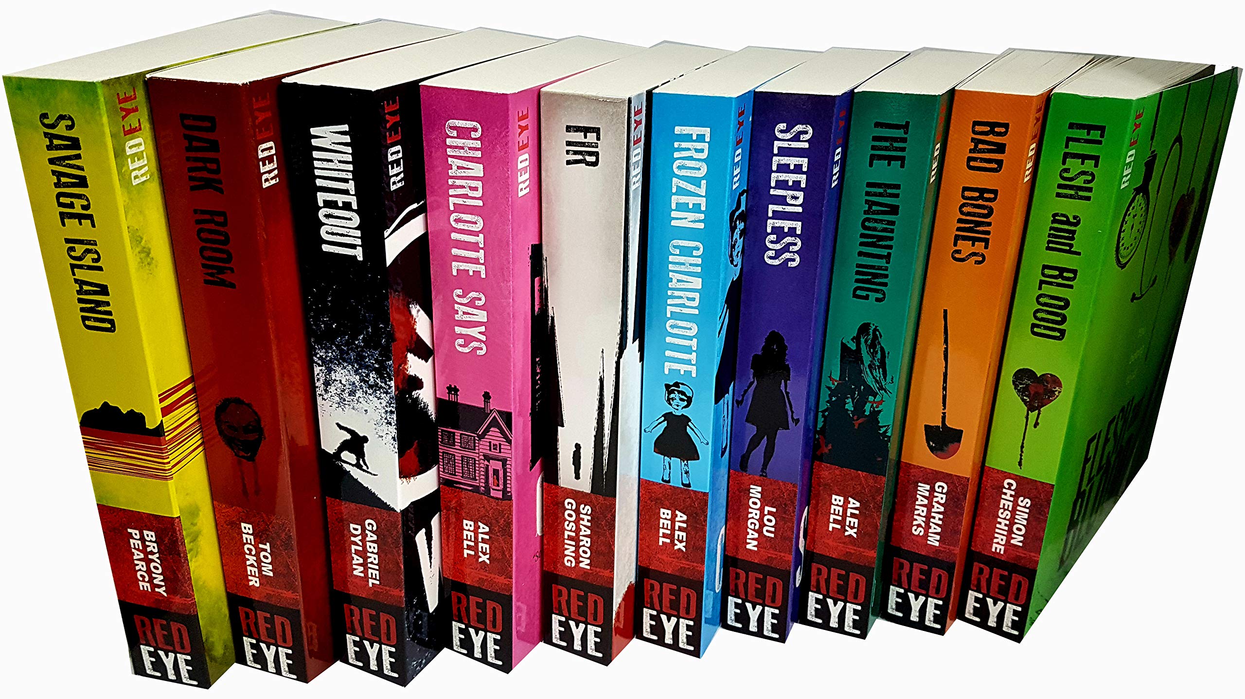 Red Eye Series 9-book collection set in paperback, featuring various authors, displayed with vibrant red and striped covers.