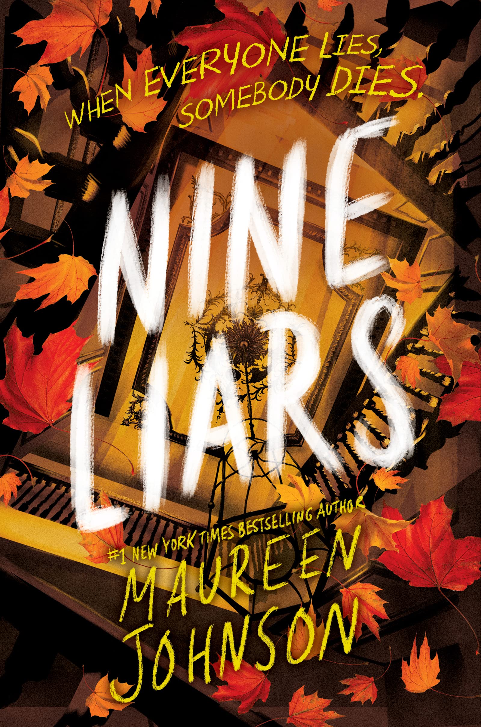 Hardback cover of "Nine Liars" by Maureen Johnson, featuring a mysterious design suited for young adult readers.